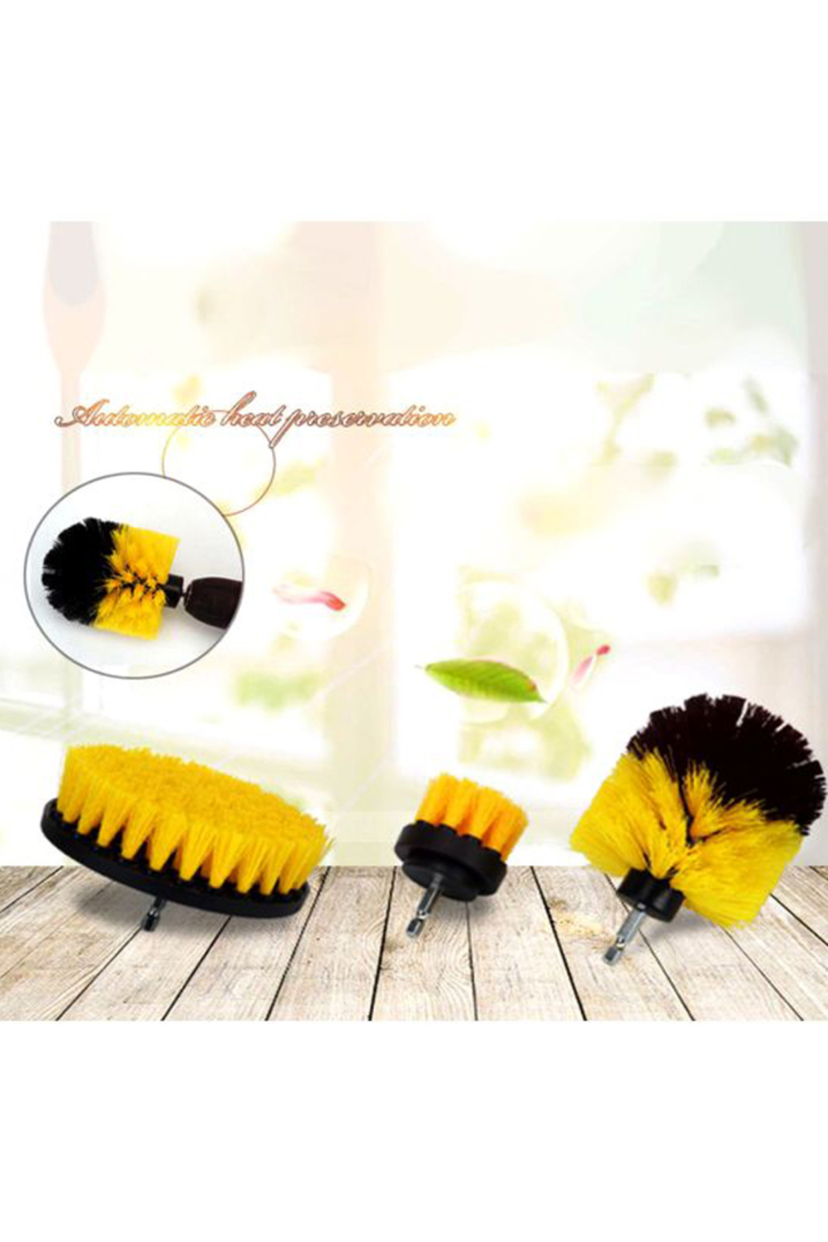 Generic-3-Piece Tile Grout Power Scrubber Drill Brush Tub Yellow/Black 4