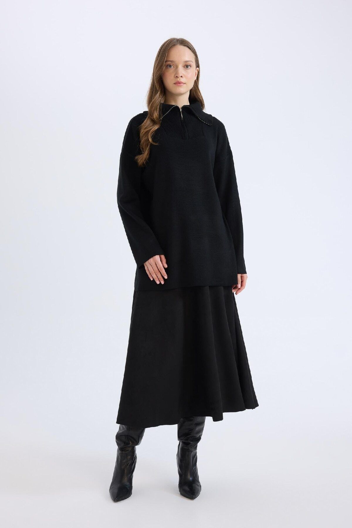 DeFacto-A-Line Basic Plain Suede Midi Skirt E5405Ax24Wn 5