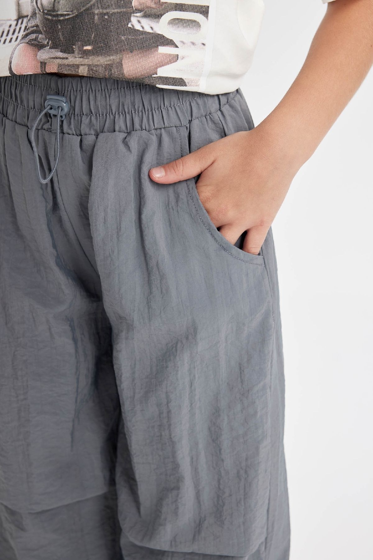 DeFacto-Dievčenské sivé padákové nohavice Jogger - elastický pás a vrecko na nohe D0646A824Sm 5