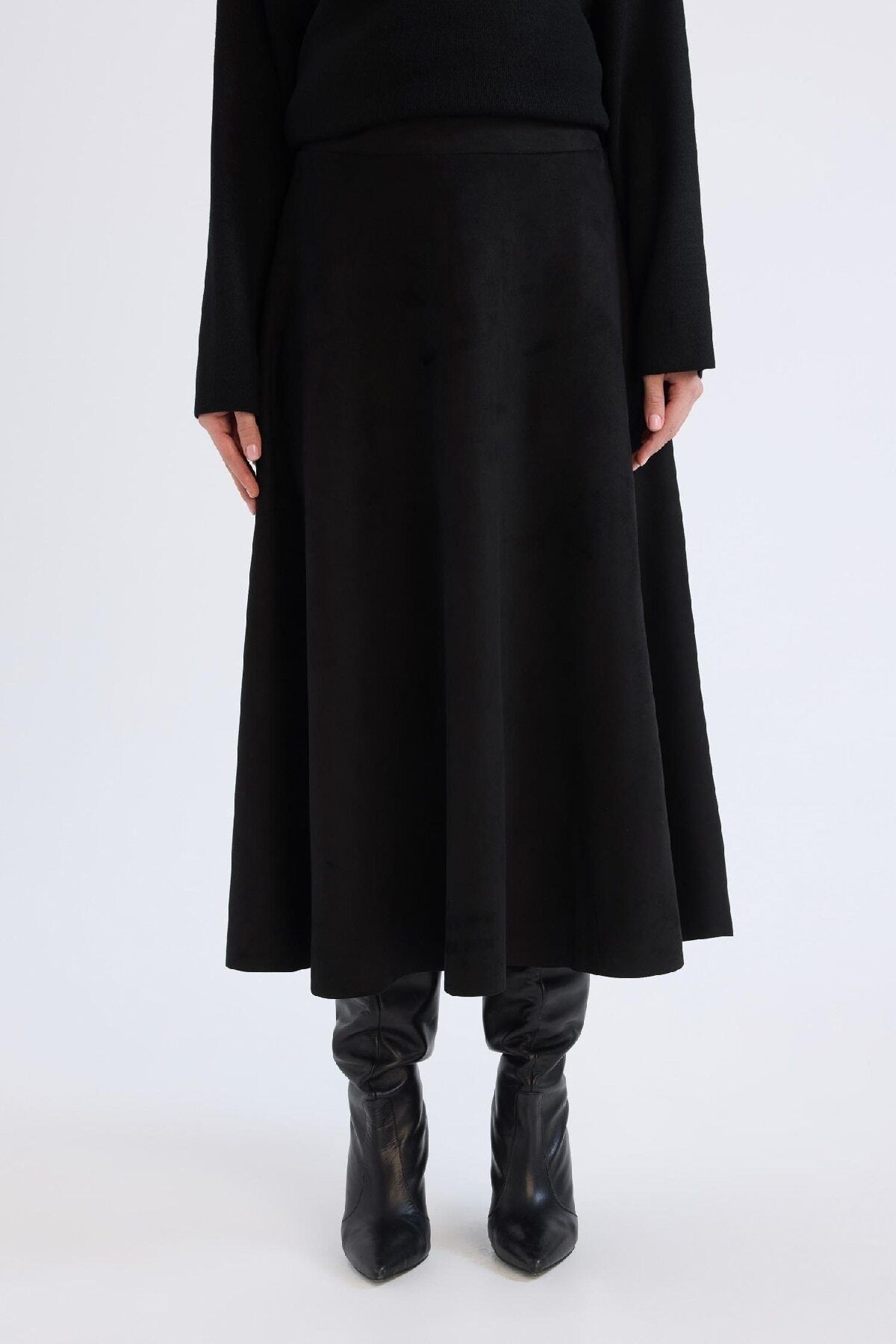 DeFacto-A-Line Basic Plain Suede Midi Skirt E5405Ax24Wn 1