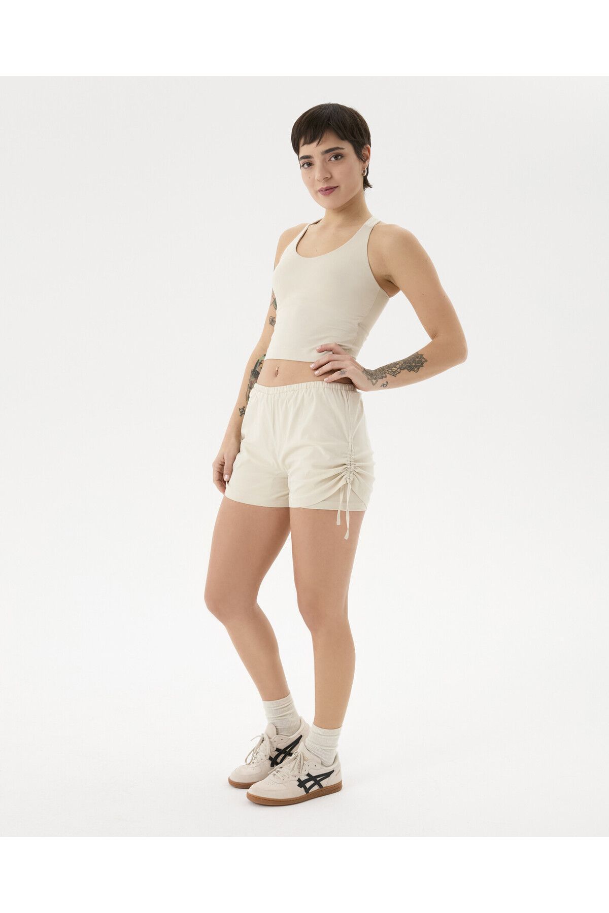 Ayma Active-Cream Double Layer Drawstring Shorts 5