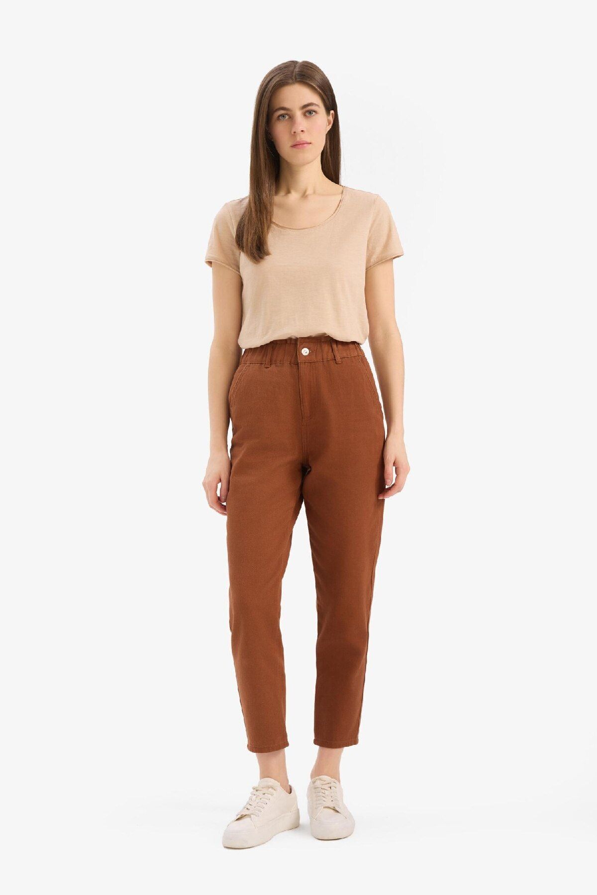 DeFacto-Paperbag Gabardine Fabric Trousers with Pocket Standard Leg S2790Az25Sp 3