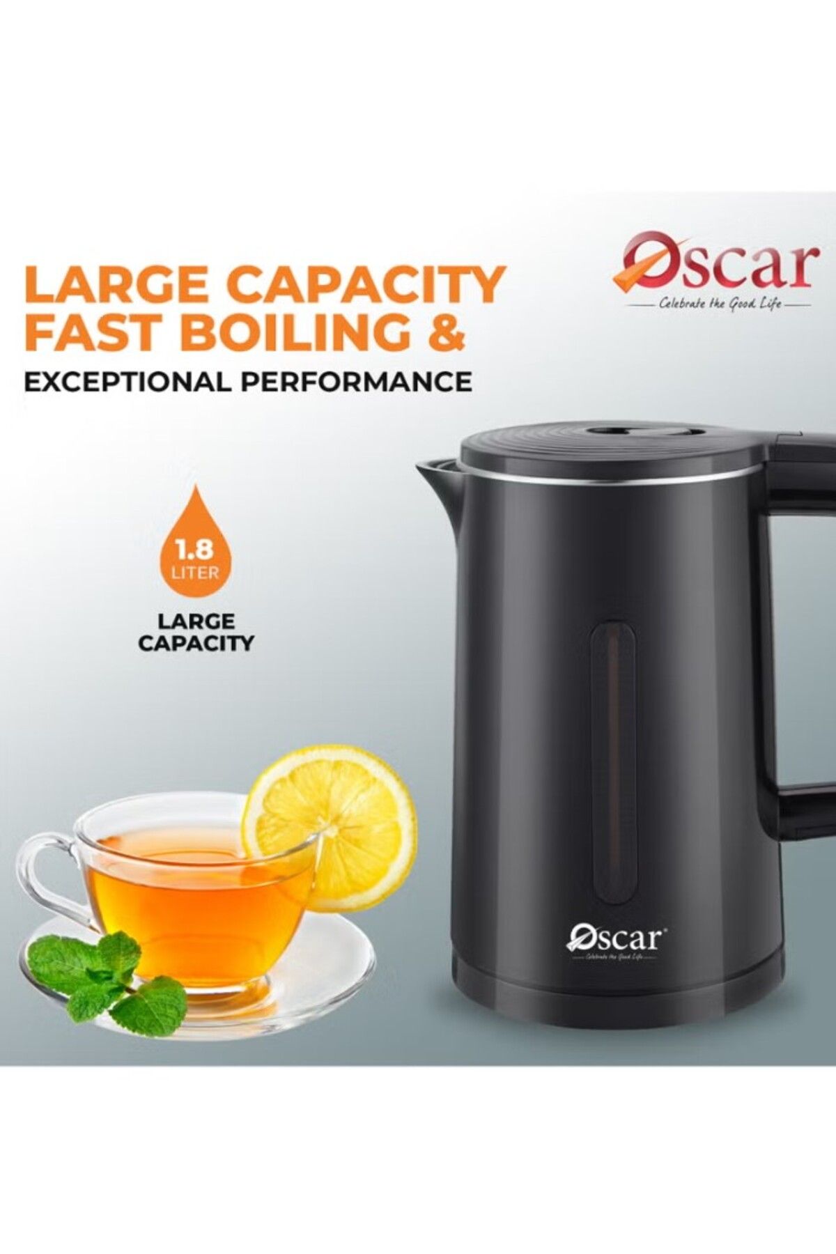 Oscar-Electric Kettle 1.8l Capacity ,anti Dry Burning Function Durable And Efficient For Home - Okt18lsbk 1