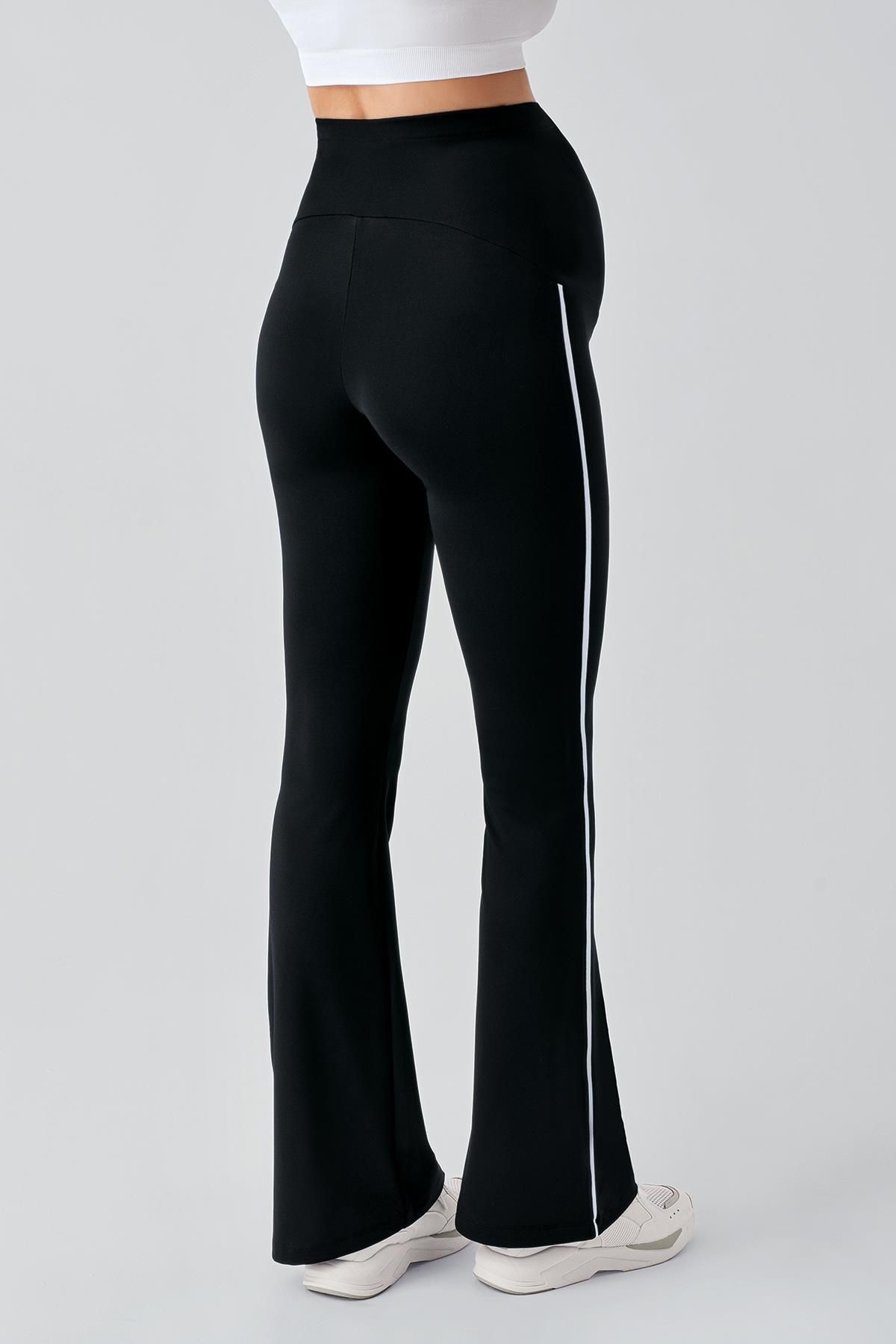 Artış-Ribbed Flared Leg High Waist Stretchy Recovery Maternity Leggings 4