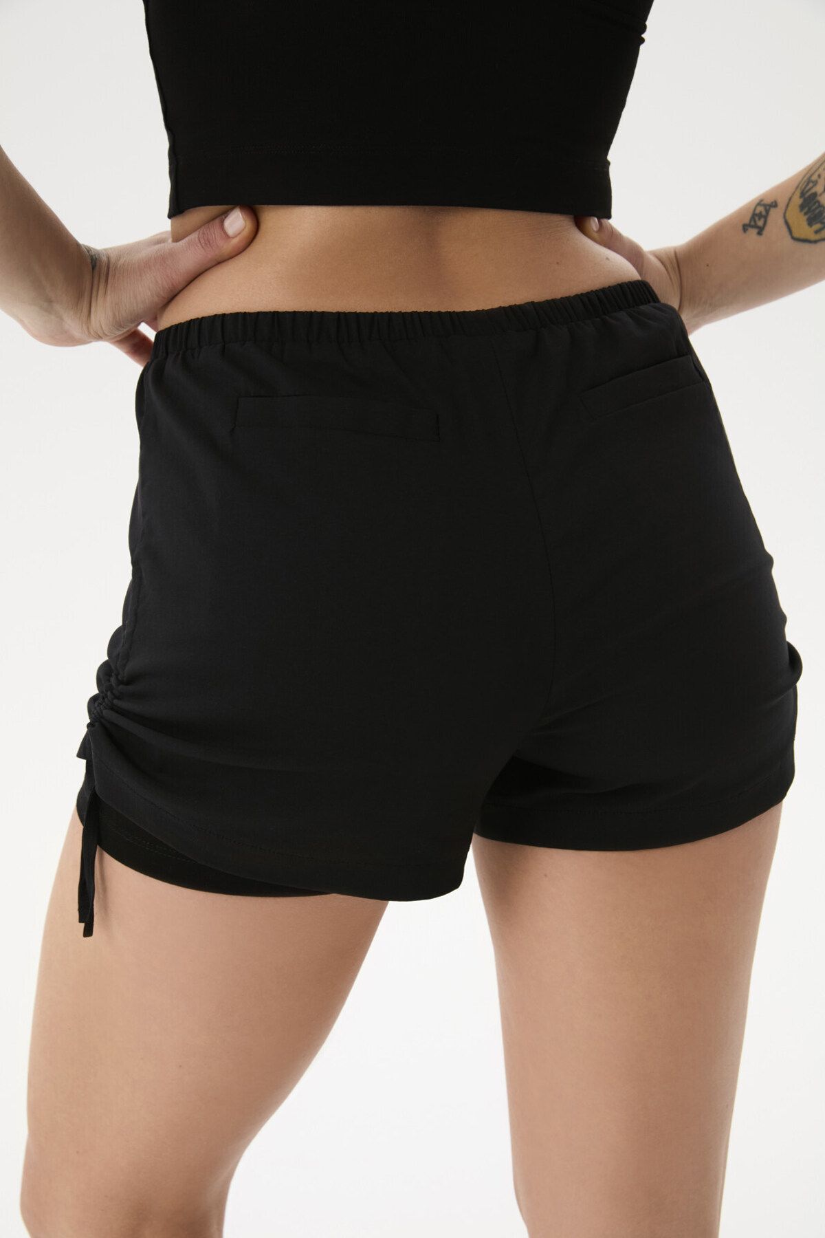 Ayma Active-Black Double Layer Drawstring Shorts 4