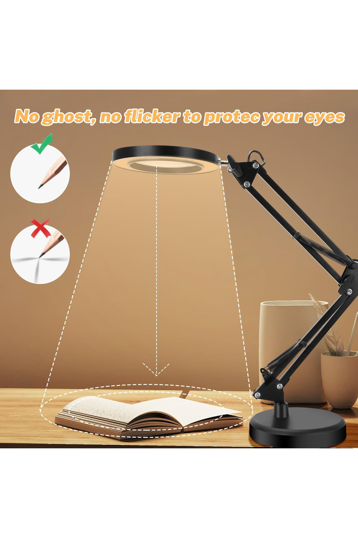 COOYA-2 in 1 foldable LED desk lamp, 5 color modes, 10 brightness levels, with 10x magnifying glass, black 3