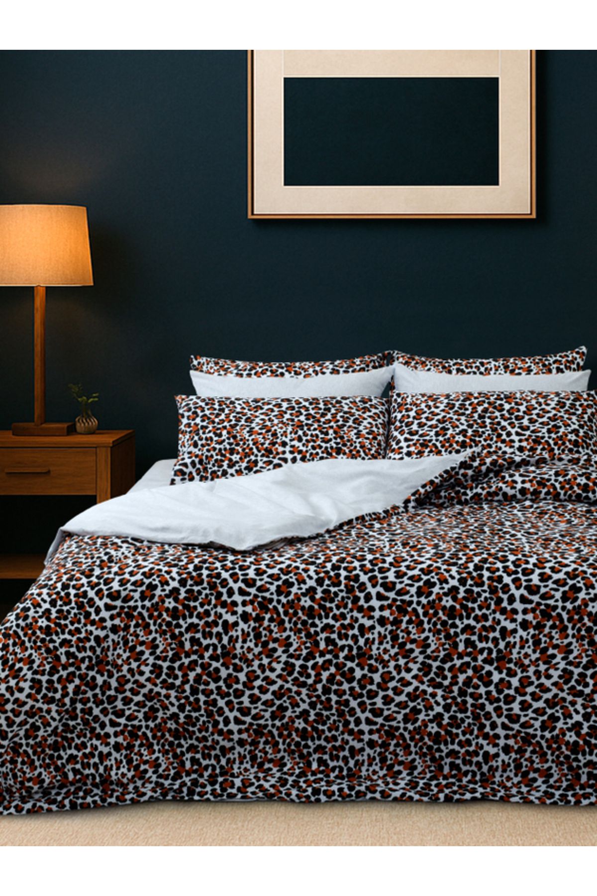ENESSA-Leopard Patterned 200*220 cm Drift Personality Duvet Cover Set with Elastic (King Size) 1