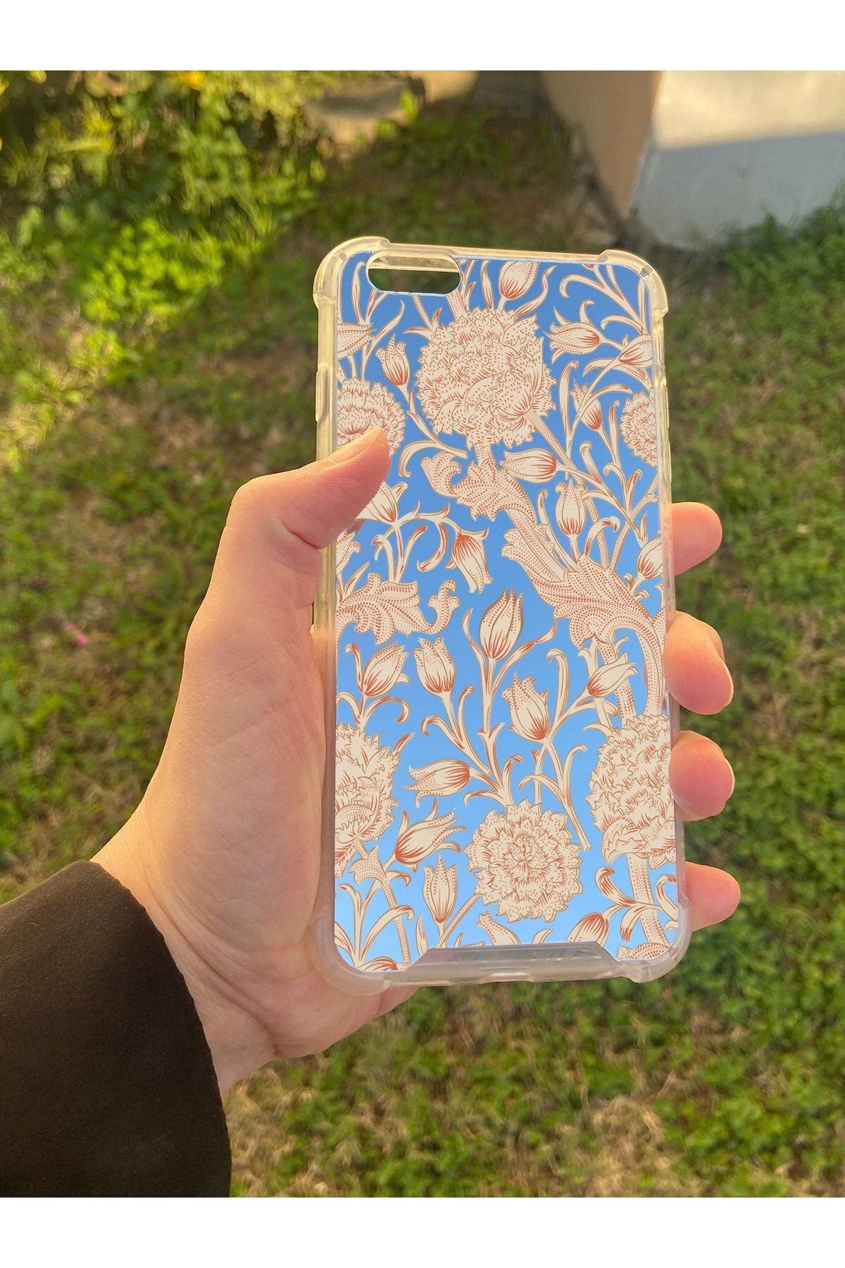 blueb İphone 6S Plus Uyumlu Aynalı Lale Desenli Darbe Kamera Korumalı Silikon Telefon Kılıfı
