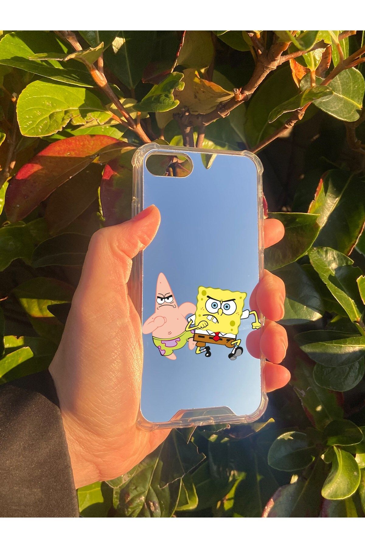 MBB ETİCARET İphone SE 2020 Uyumlu Aynalı Sünger Bob Desenli Darbe Kamera Korumalı Silikon Telefon Kılıfı