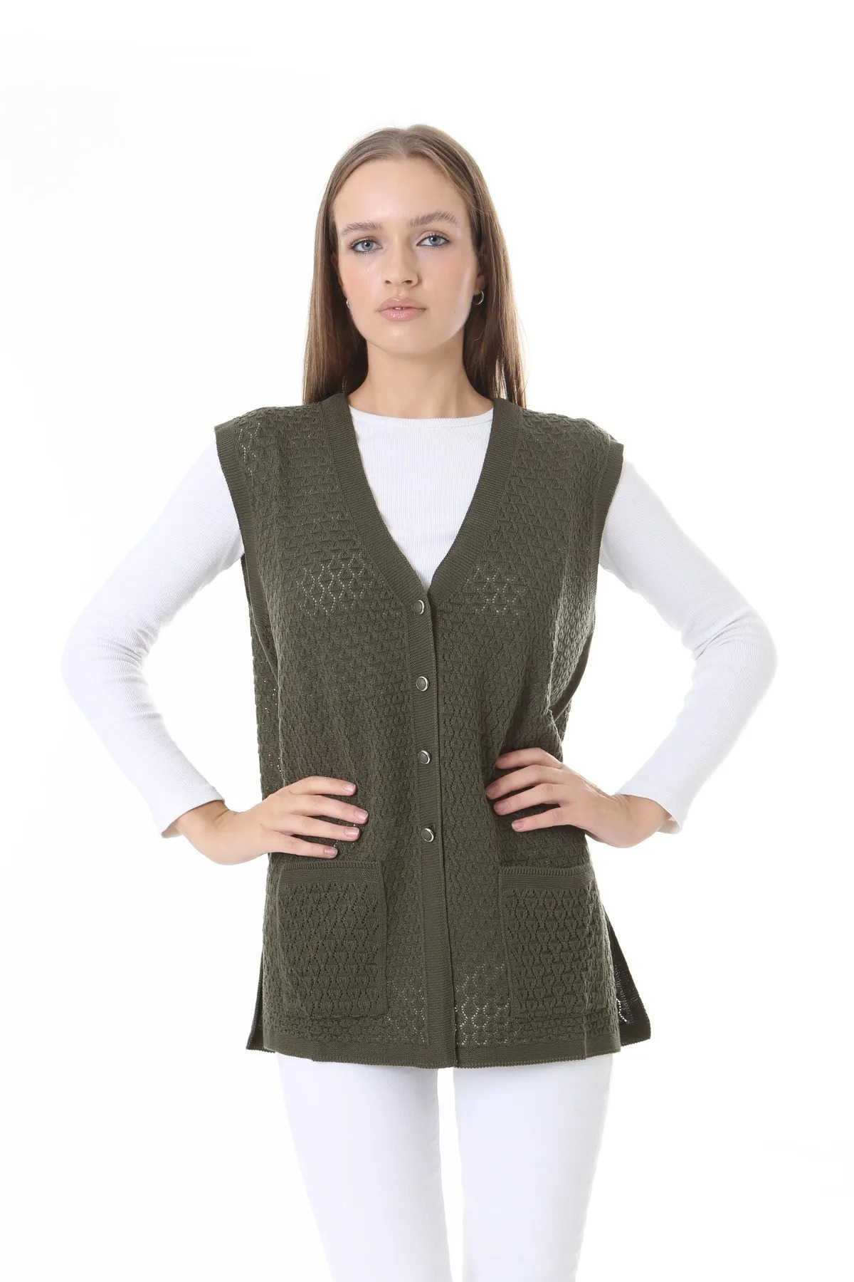 nacar çarşı-Women's Seasonal Knitwear Perforated Mercerized Vest - Mother's Vest - Stylish and Comfortable Fit 6