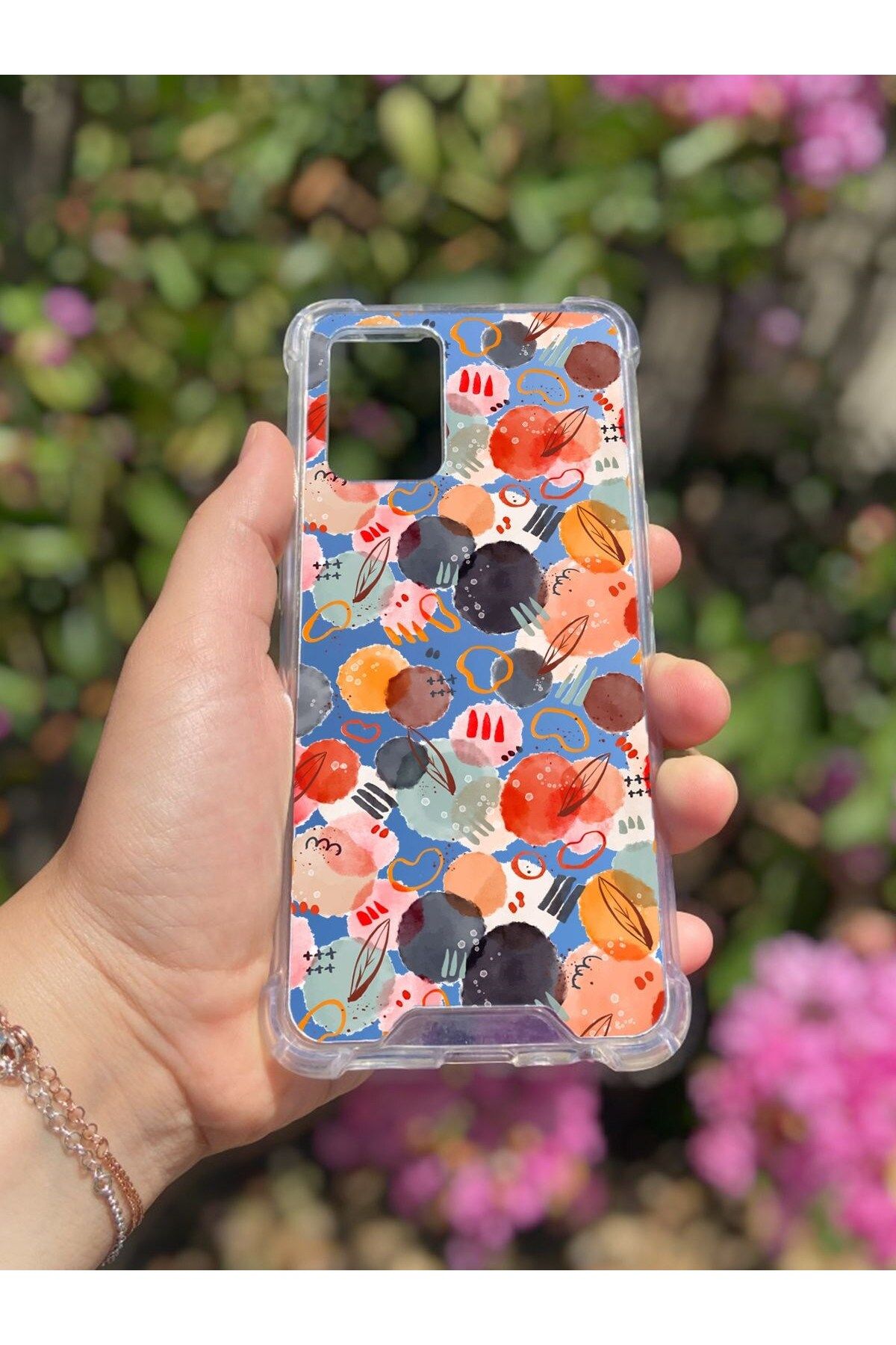 blueb Oppo A74 Uyumlu Aynalı Renkli Daire Desenli Darbe Kamera Korumalı Silikon Telefon Kılıfı