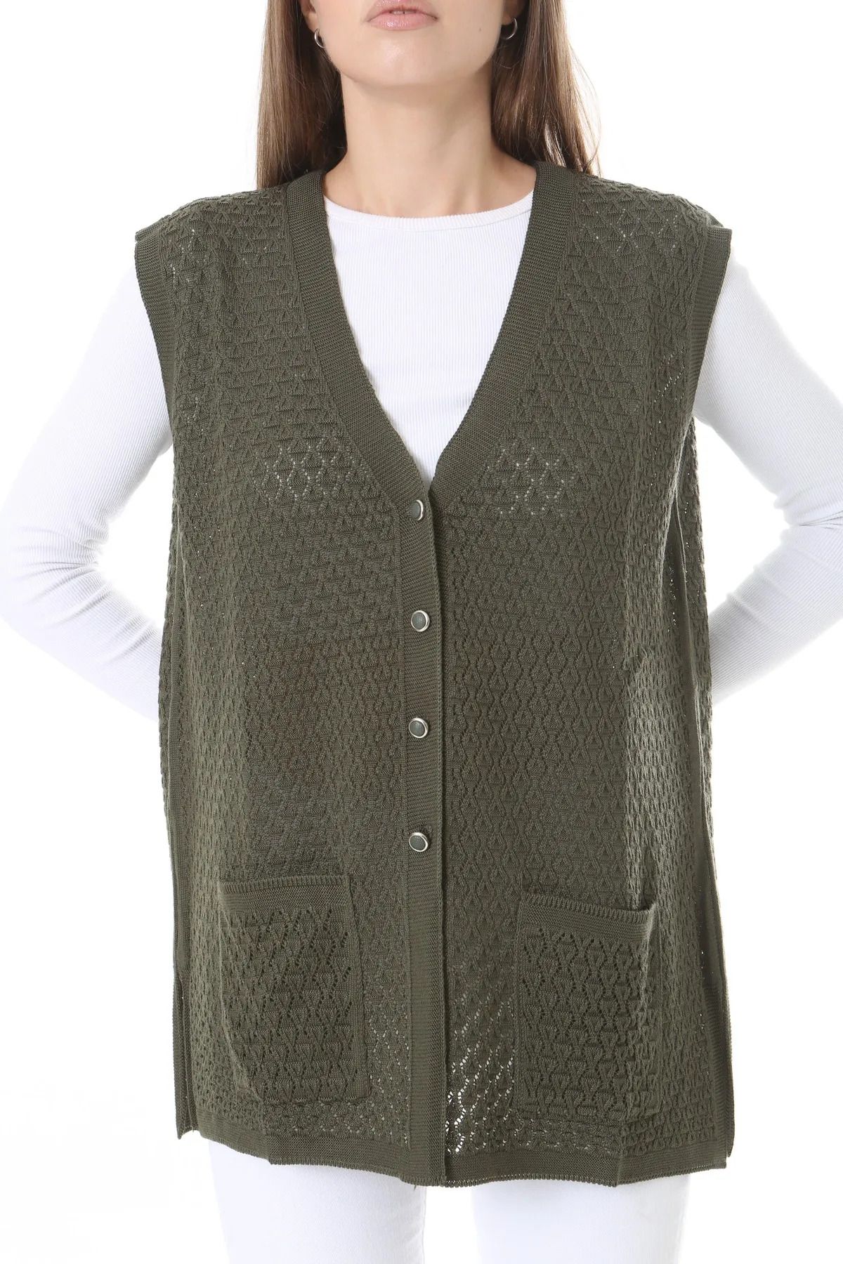 nacar çarşı-Women's Seasonal Knitwear Perforated Mercerized Vest - Mother's Vest - Stylish and Comfortable Fit 3