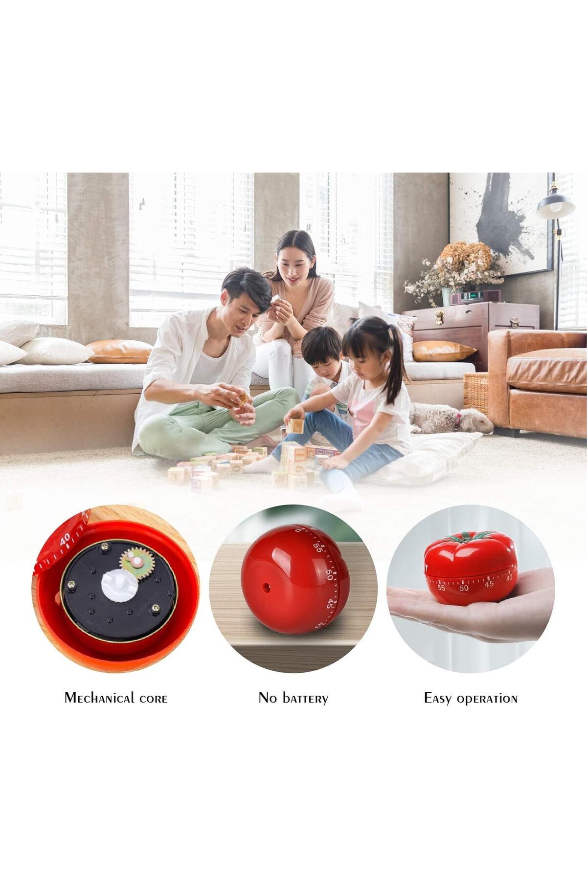 COOYA-Kitchen Timer, with Tomato Shape, Mechanical Wind Up 60 Minutes Timer with 360 Degree Rotating 4