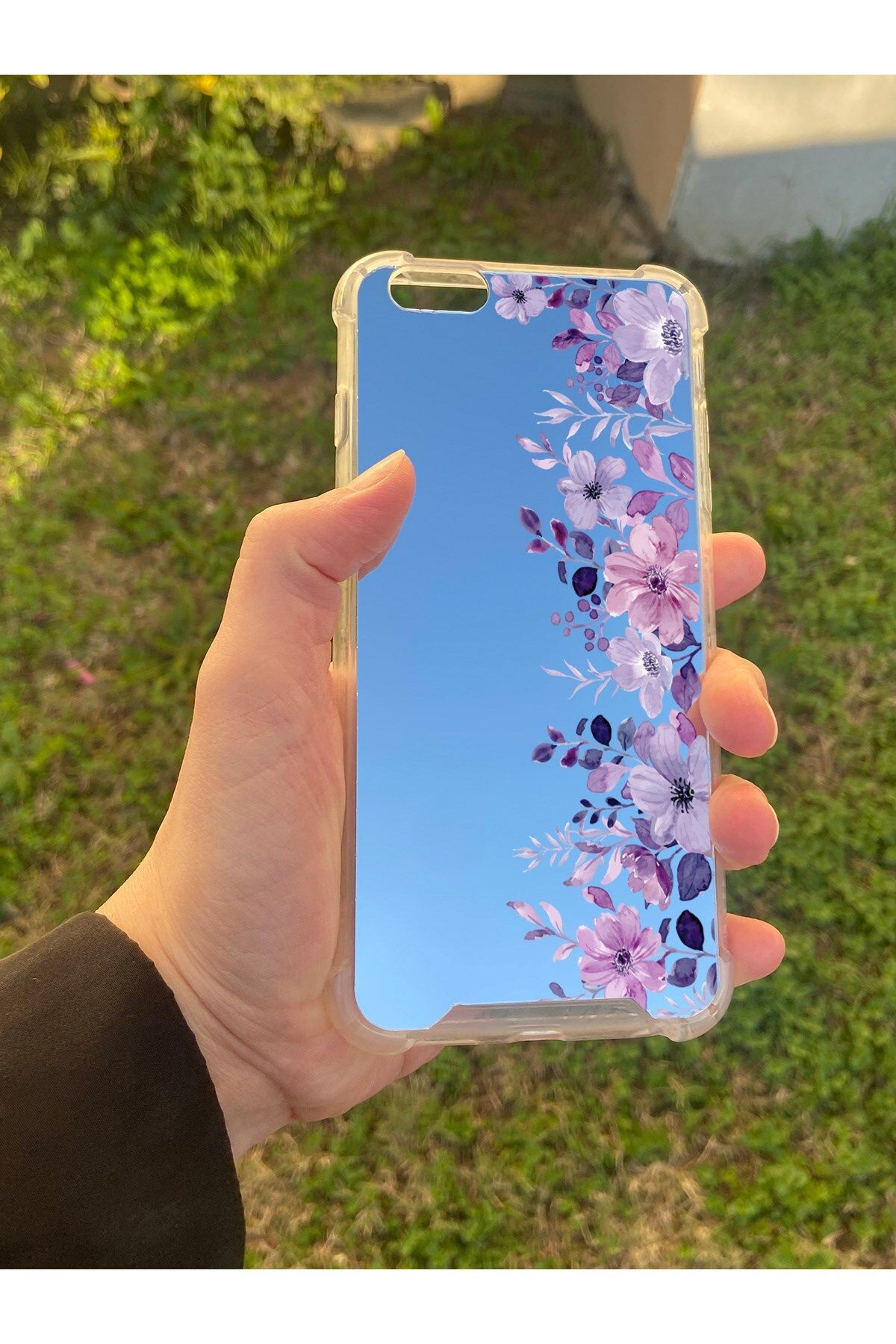 blueb İphone 6S Plus Uyumlu Aynalı Mor Desenli Darbe Kamera Korumalı Silikon Telefon Kılıfı