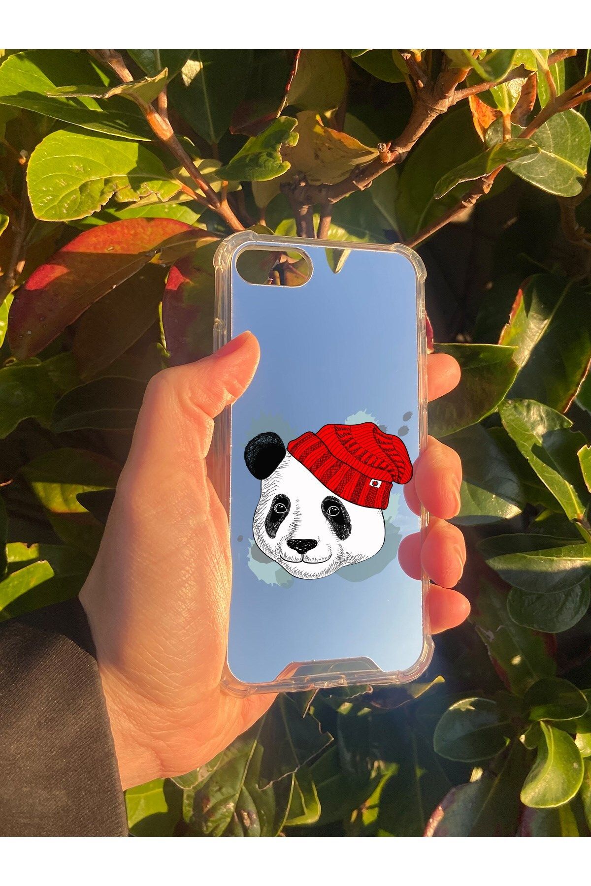 MBB ETİCARET İphone SE 2022 Uyumlu Aynalı Panda Desenli Darbe Kamera Korumalı Silikon Telefon Kılıfı