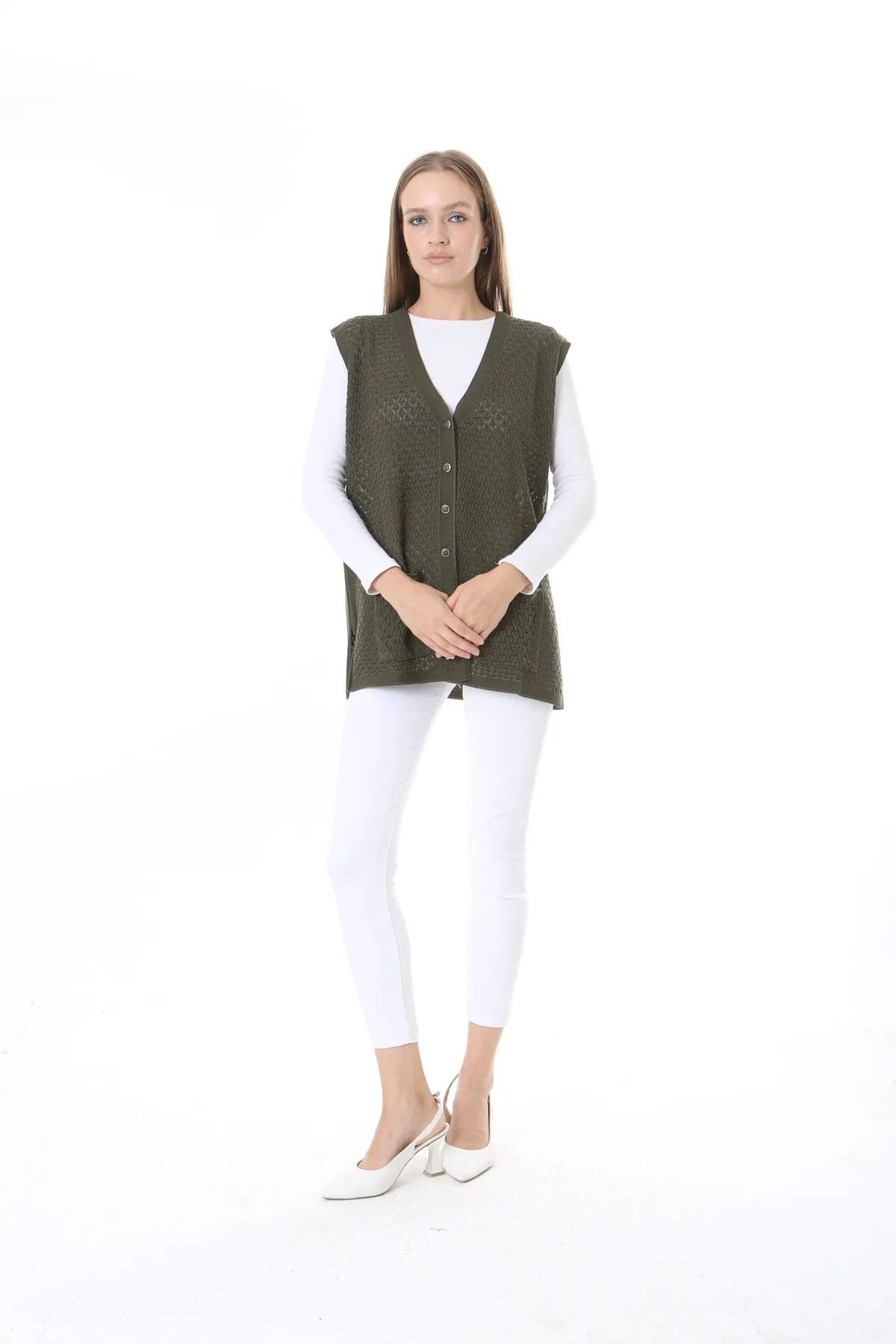 nacar çarşı-Women's Seasonal Knitwear Perforated Mercerized Vest - Mother's Vest - Stylish and Comfortable Fit 5