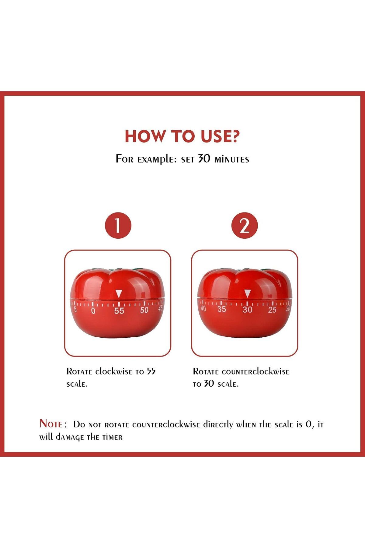 COOYA-Kitchen Timer, with Tomato Shape, Mechanical Wind Up 60 Minutes Timer with 360 Degree Rotating 7