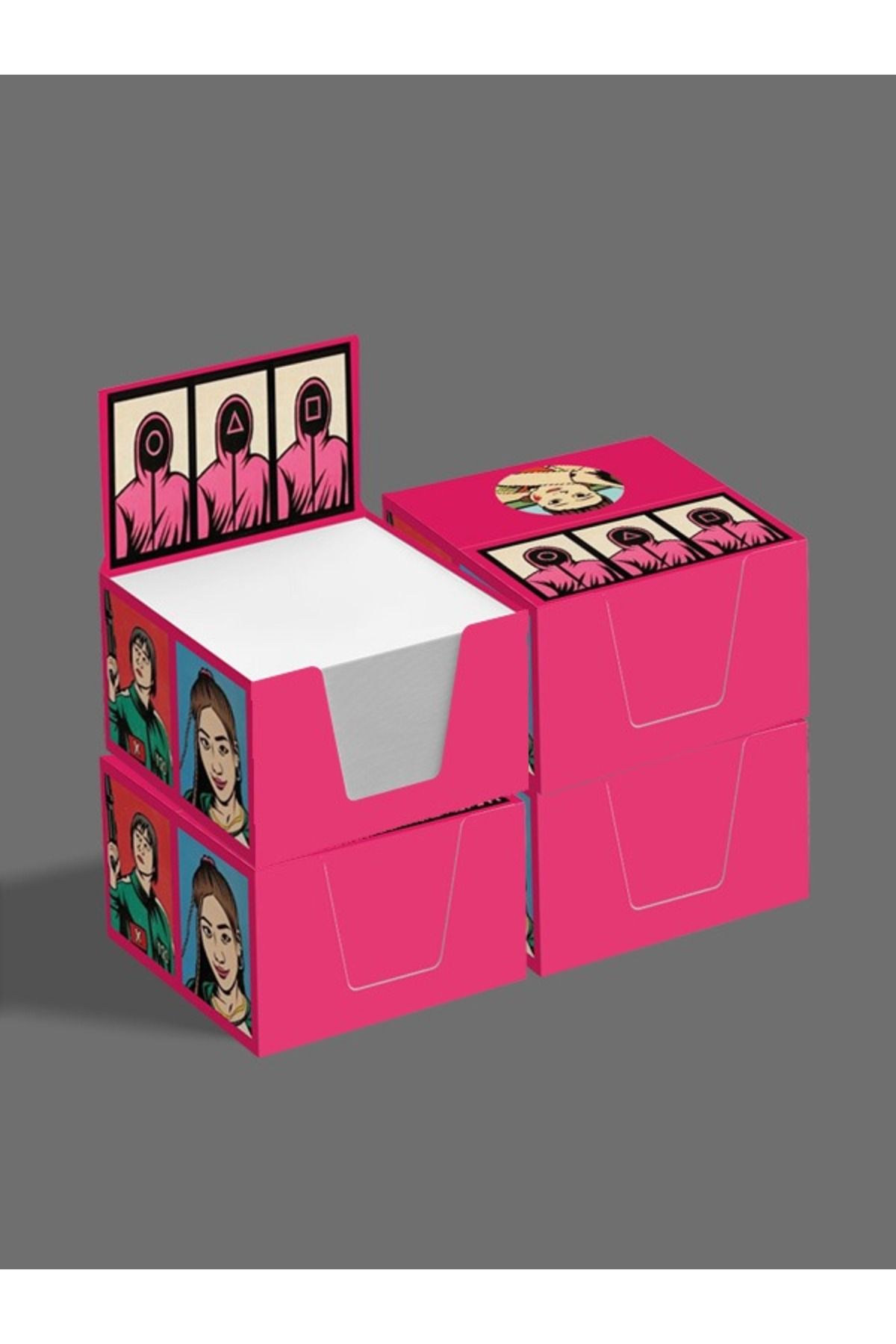 AYKUT OFSET-4Pcs,Squid Game Designed Cube Memo Pad,Boxed Block Note,Note Paper,Note Holder,Cube Note Paper 500, 8X8 4