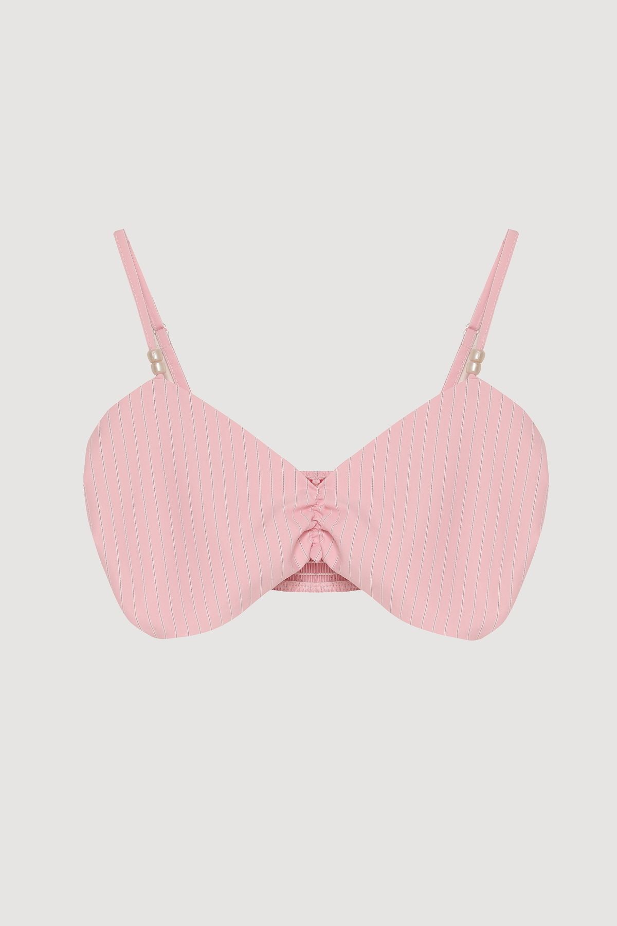 Quzu-Pink Beaded Strappy Striped Bustier Blouse 2