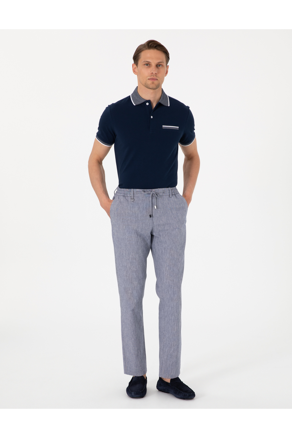 پیر کاردین آبی تیره Ex. شلوار ترکیبی کتان Slim Fit 50304091-VR032