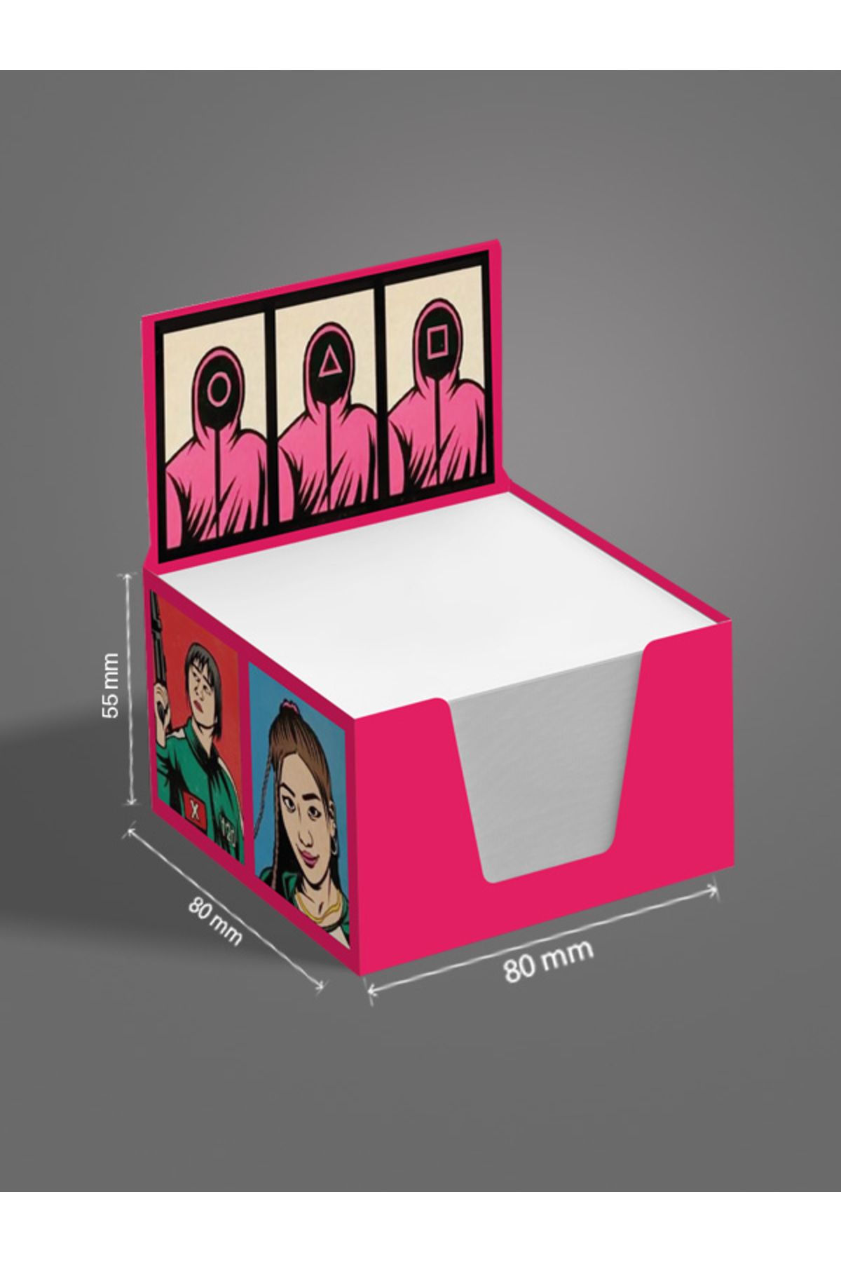 AYKUT OFSET-4Pcs,Squid Game Designed Cube Memo Pad,Boxed Block Note,Note Paper,Note Holder,Cube Note Paper 500, 8X8 3