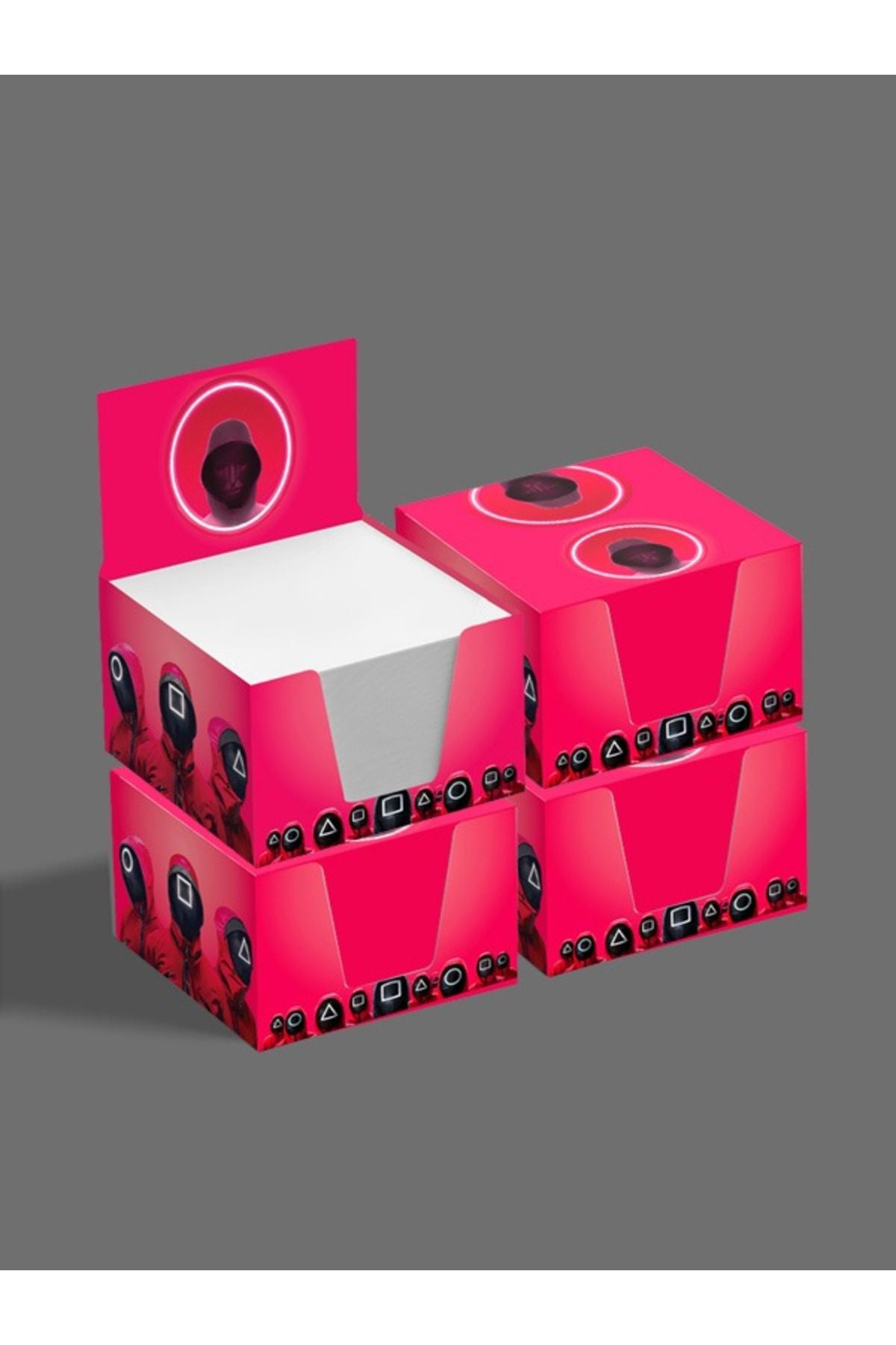 AYKUT OFSET-4Pcs,Squid Game Designed Cube Memo Pad,Boxed Block Note,Note Paper,Note Holder,Cube Note Paper 500, 8X8 4