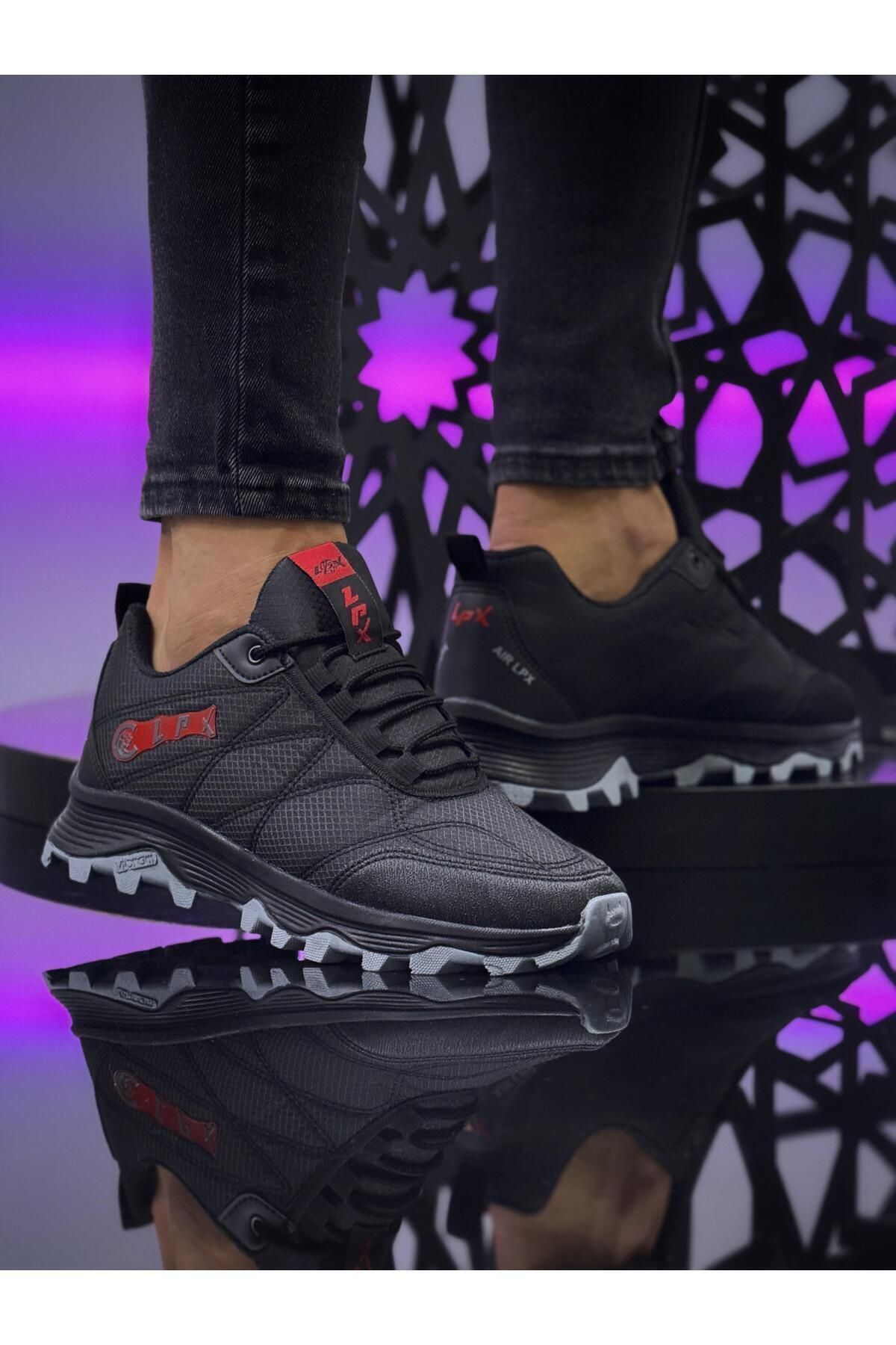 BİKAJOO Erkek Siyah Kırmızı Paraşüt Su Geçirmez Günlük Ortopedik Rahat Kışlık Sneaker BKJ1048