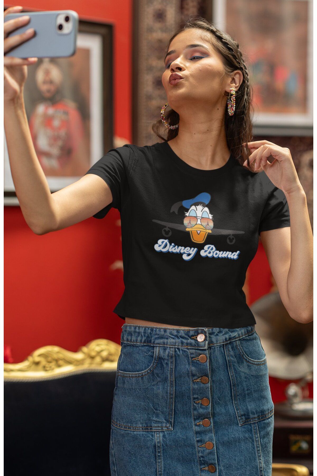 Fuddy Moda Donald Duck Bound Baskılı Crop Top, Kadın Çizgi Film Temalı Crop Bluz