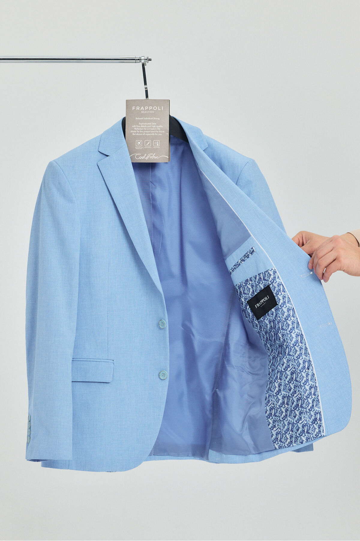 Frappoli  Arunte Erkek Buz Mavi Mono Yaka Slim Fit Blazer (Büyük Beden - Battal) - Görsel 3