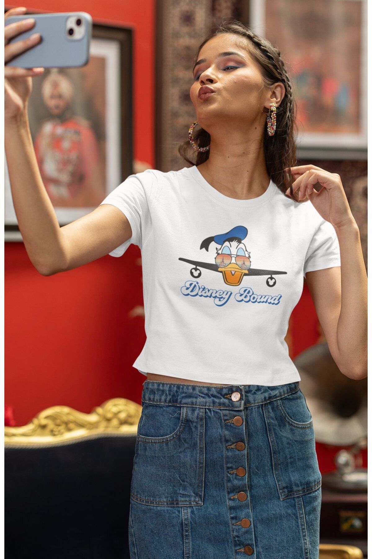 Fuddy Moda Donald Duck Bound Baskılı Crop Top, Kadın Çizgi Film Temalı Crop Bluz