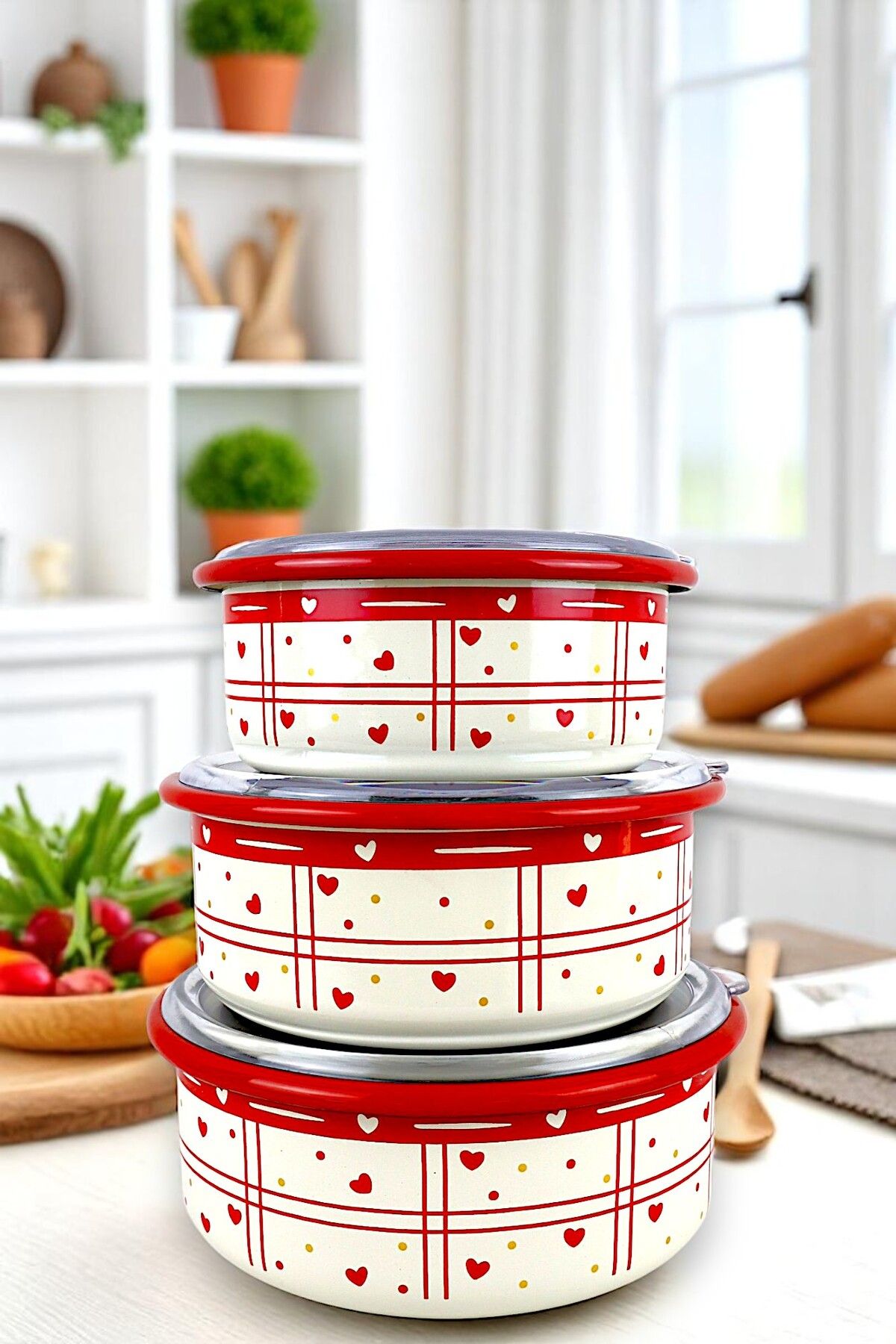 İnci Emaye-No. 14 - 16 - 18 Enameled Storage Container Set of 3 7