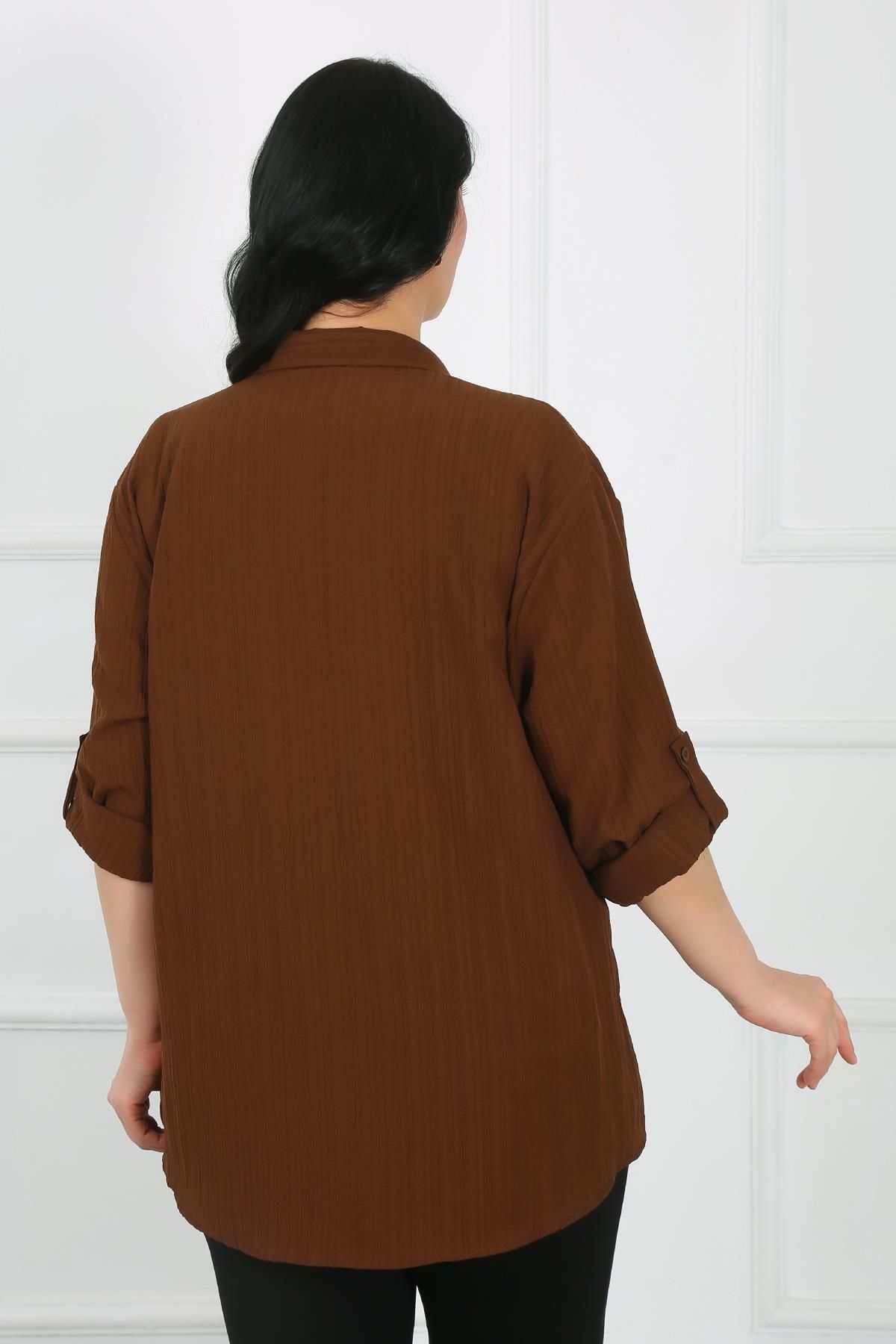 By Alba Collection-قميص أسمر كبير الحجم - تصميم ملفوف 5
