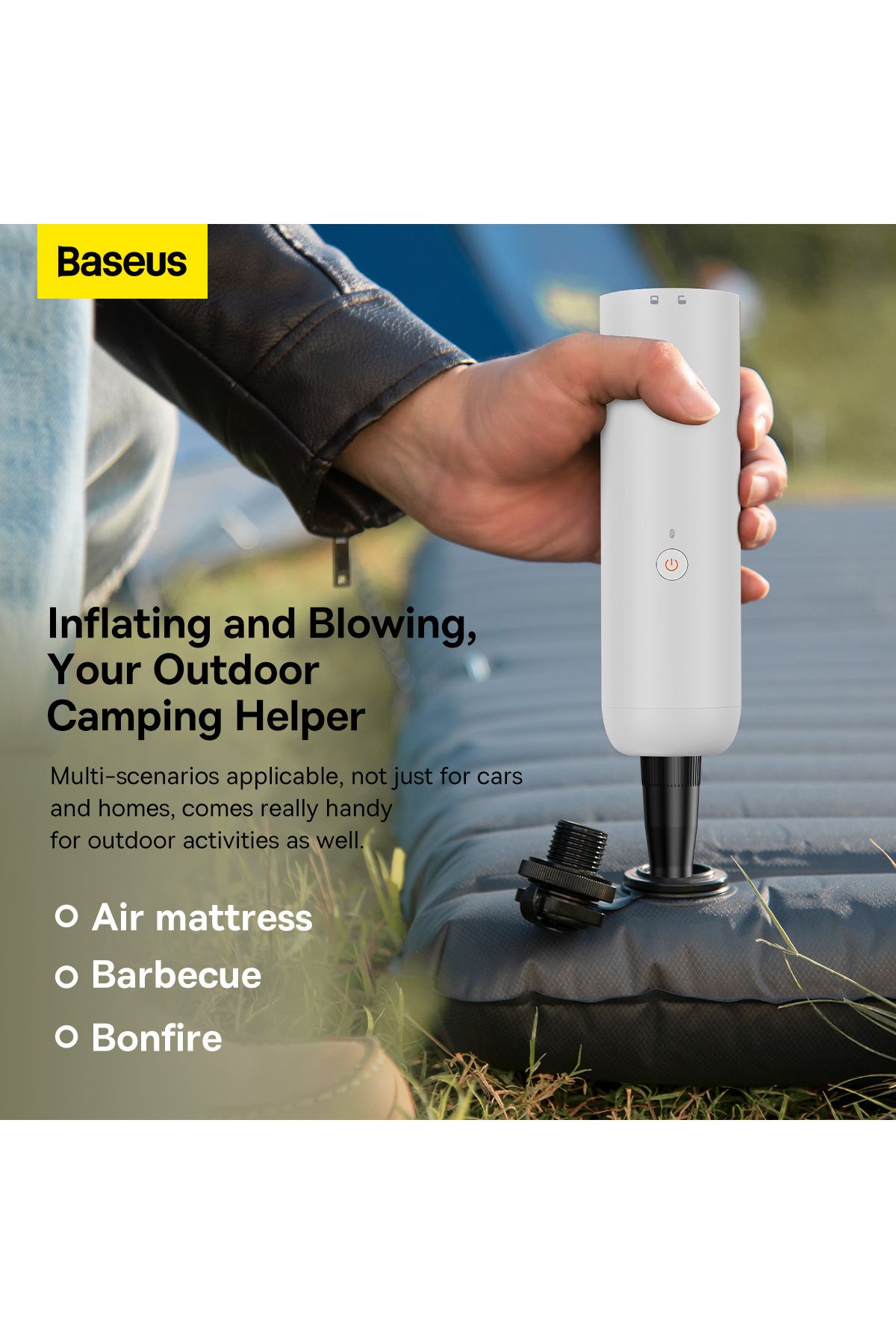 Baseus-Baseus A3 Lite Car Vacuum Cleaner 3-in-1 12000Pa Cordless Air Blower, Inflator & Pump - White 4