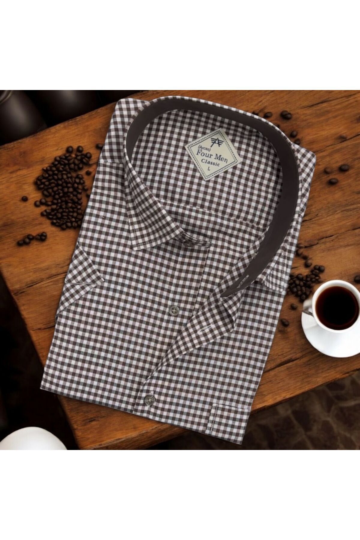 GÖMLEK GALERİSİ-Men's Classic Relaxed Fit Short Sleeve Plaid Shirt with Pockets 2