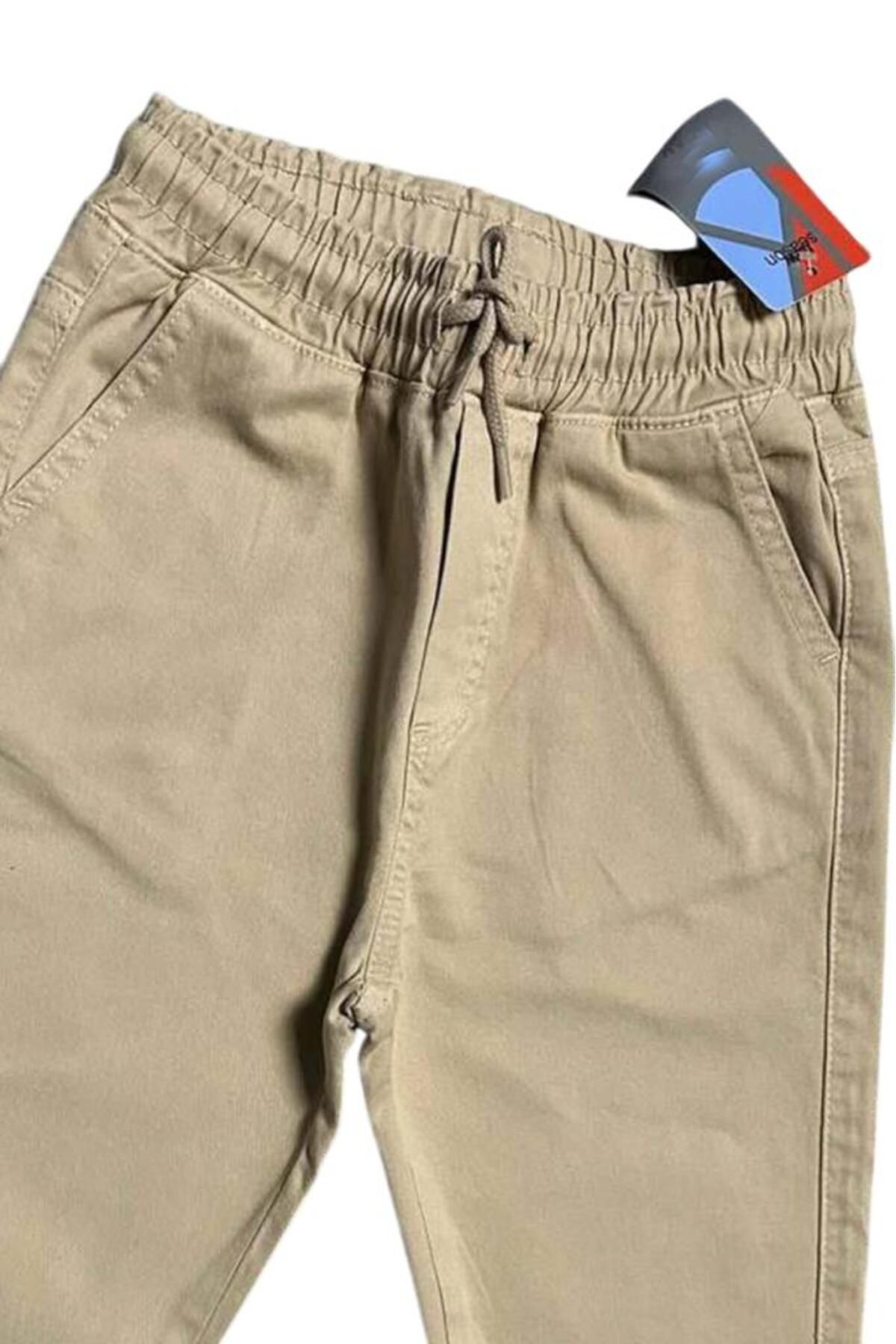Riccotarz-Boy's Elastic Waist Rope Detailed Gabardine Jogger Cream Jeans 6