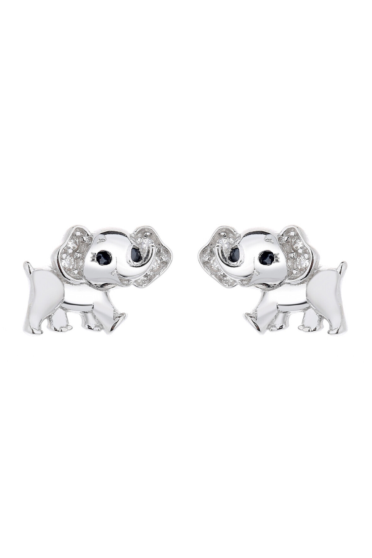 delis-925 Sterling Silver Elephant Stud Earrings, with Zirconia, Rhodium Plated, Lucky Symbol 1