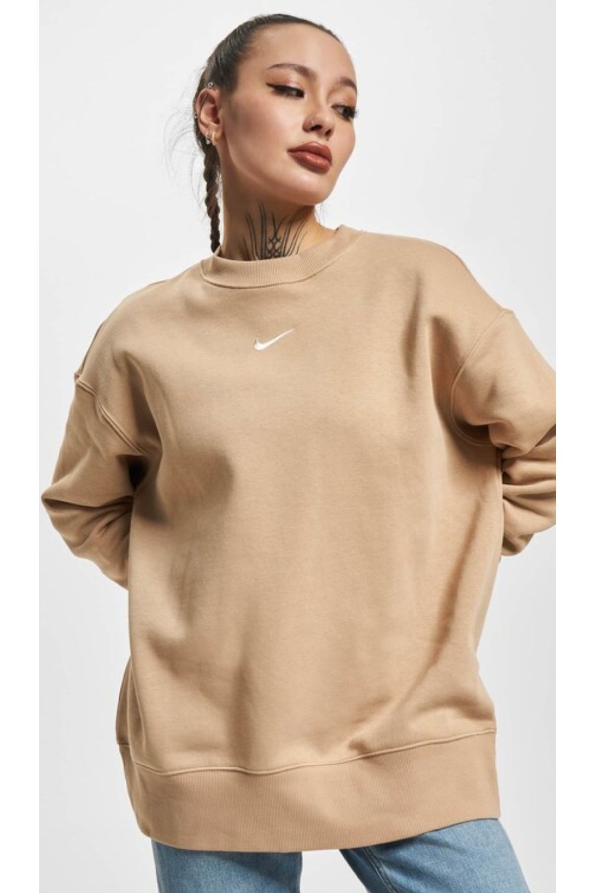 Nike Sportswear Phoenix Fleece Oversized Kadın Bej Günlük Sweatshirt DQ5733 ASLAN SPORT