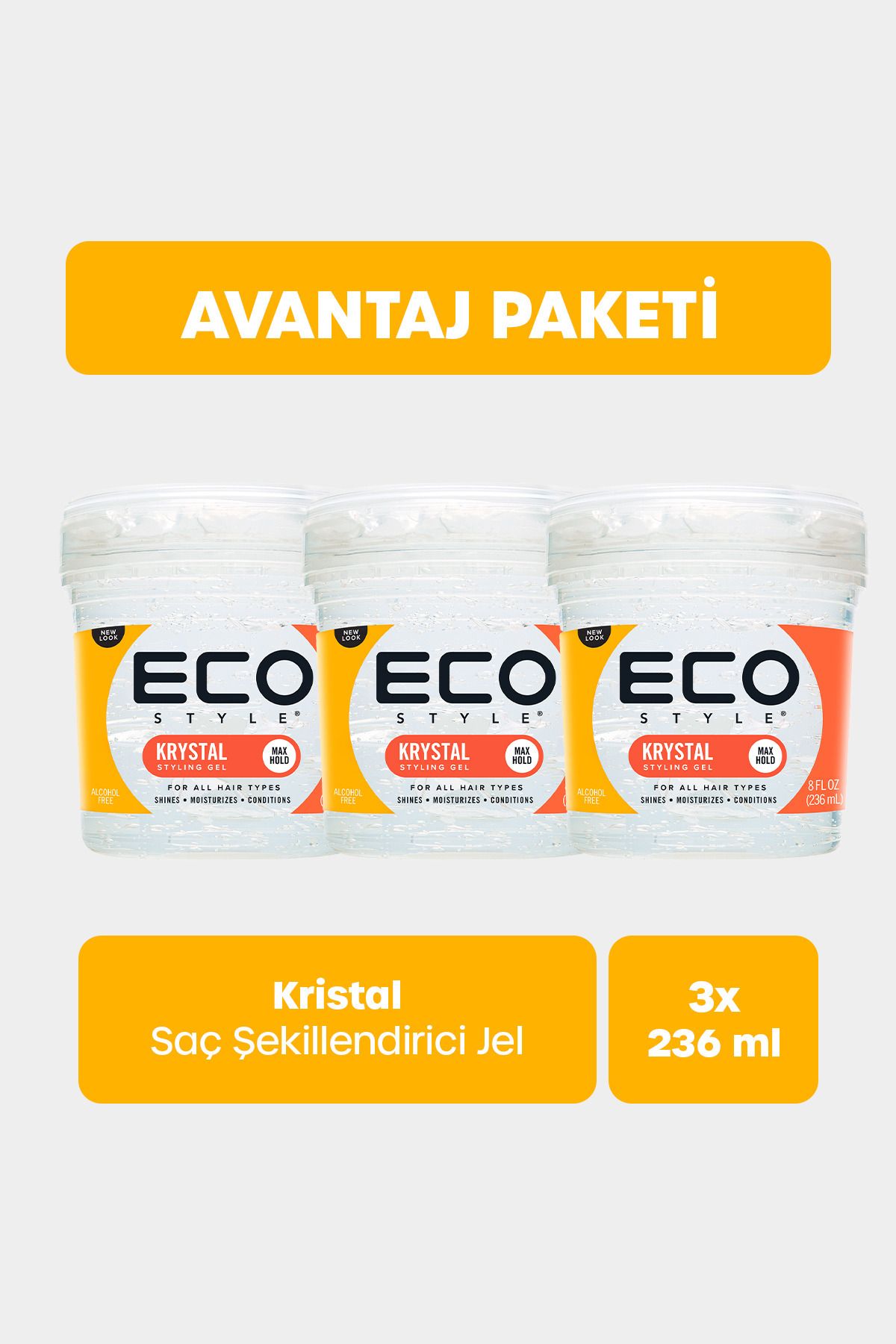ECO STYLE Kristal Uv Işın Koruması Saç Jölesi 3x236 Ml Krystal Styling Gel