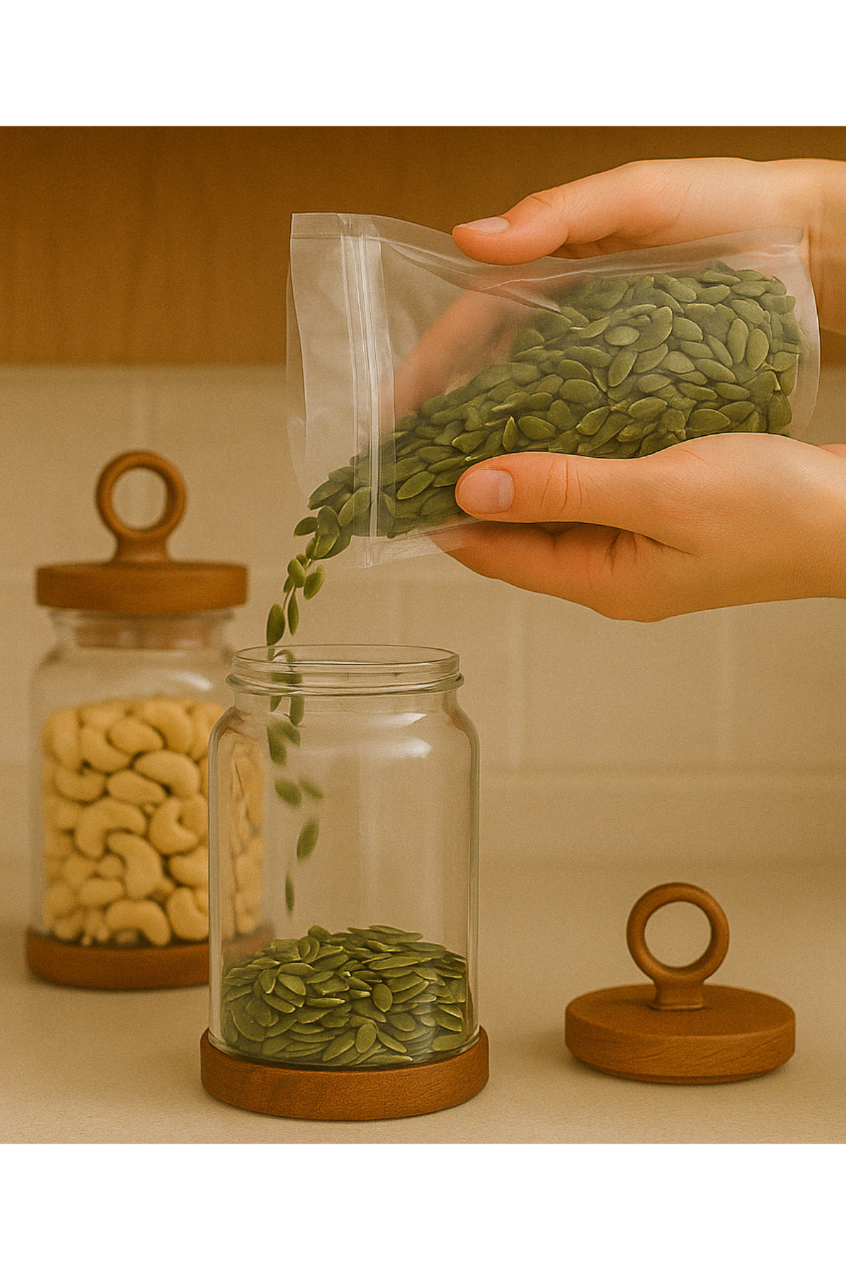 welcomein-Set of 3 Glass Jars with Wooden Lids, Vacuum Lids, Large Size Food Storage Container 4