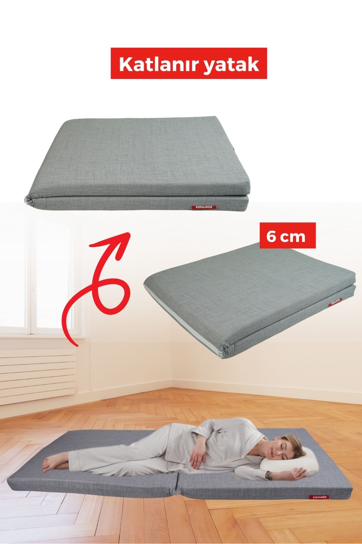 XPERMATE Kamp Yatağı Katlanır Yatak Yer Yatağı Kamp Matı 70x180x6 Gri 2YKTLNR