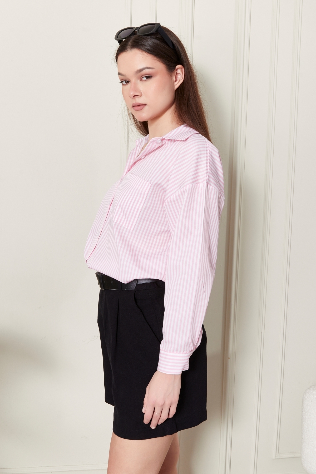 Jack Morino  Çizgili Oversize Kadın Gömlek - Görsel 4