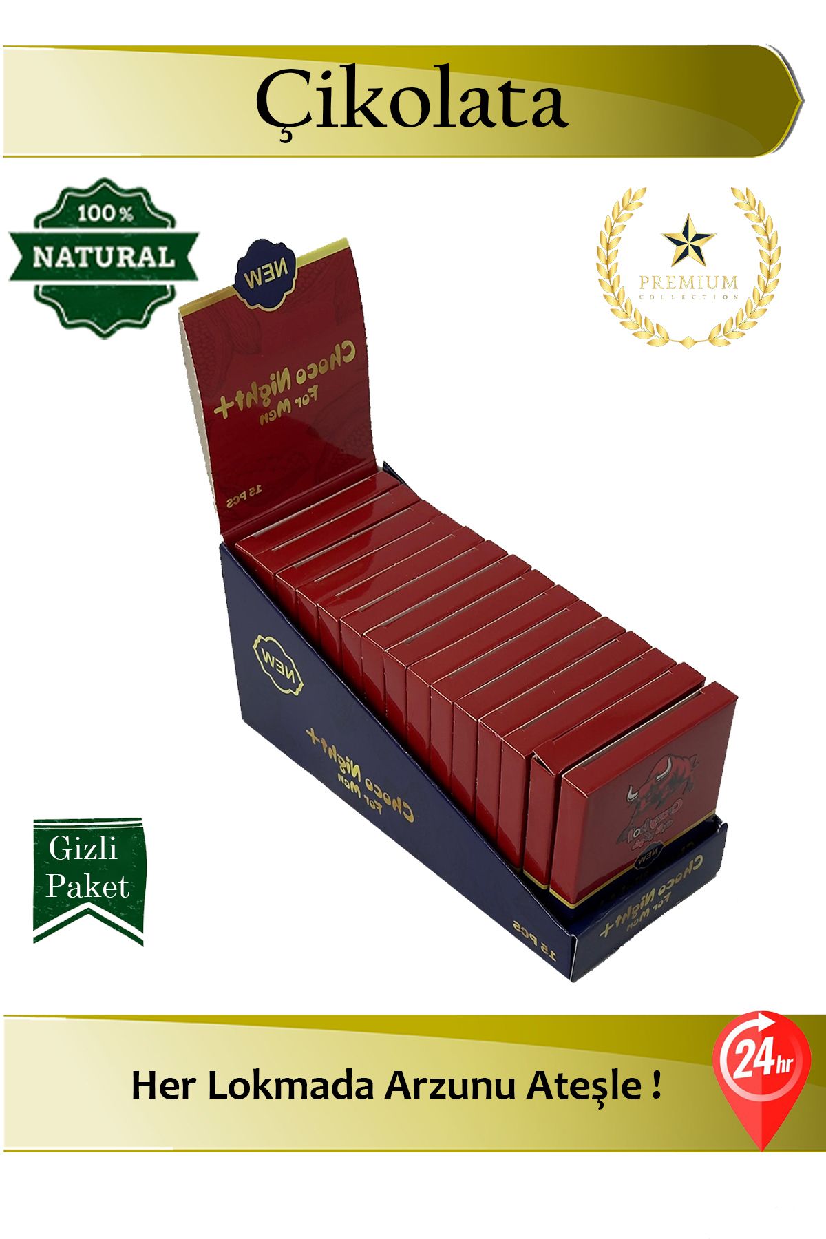 Herbiox Herbioxs Choco Night For Men Bitter Çikolata 15 Adet Bitkisel İçerikli Özel Seri, 36 Saat Etkili