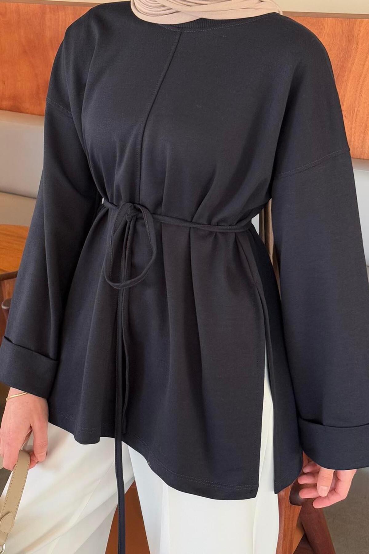 lamelif Yırtmaç Detaylı Sweat Siyah görsel 3