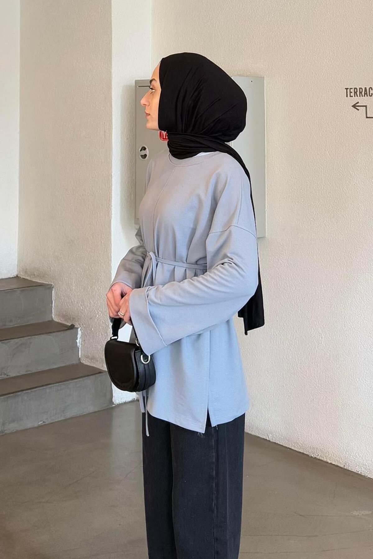 lamelif Yırtmaç Detaylı Sweat Gri görsel 2