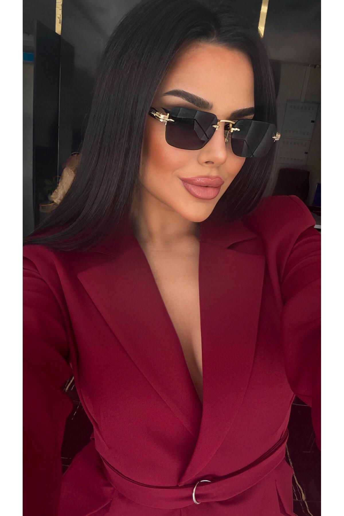 Angel Eyes  Dikdörtgen Tasarım Gold Siyah Asetat Çerçeve Siyah Cam Unisex Güneş Gözlüğü DB7116 David Bckhm - Görsel 3