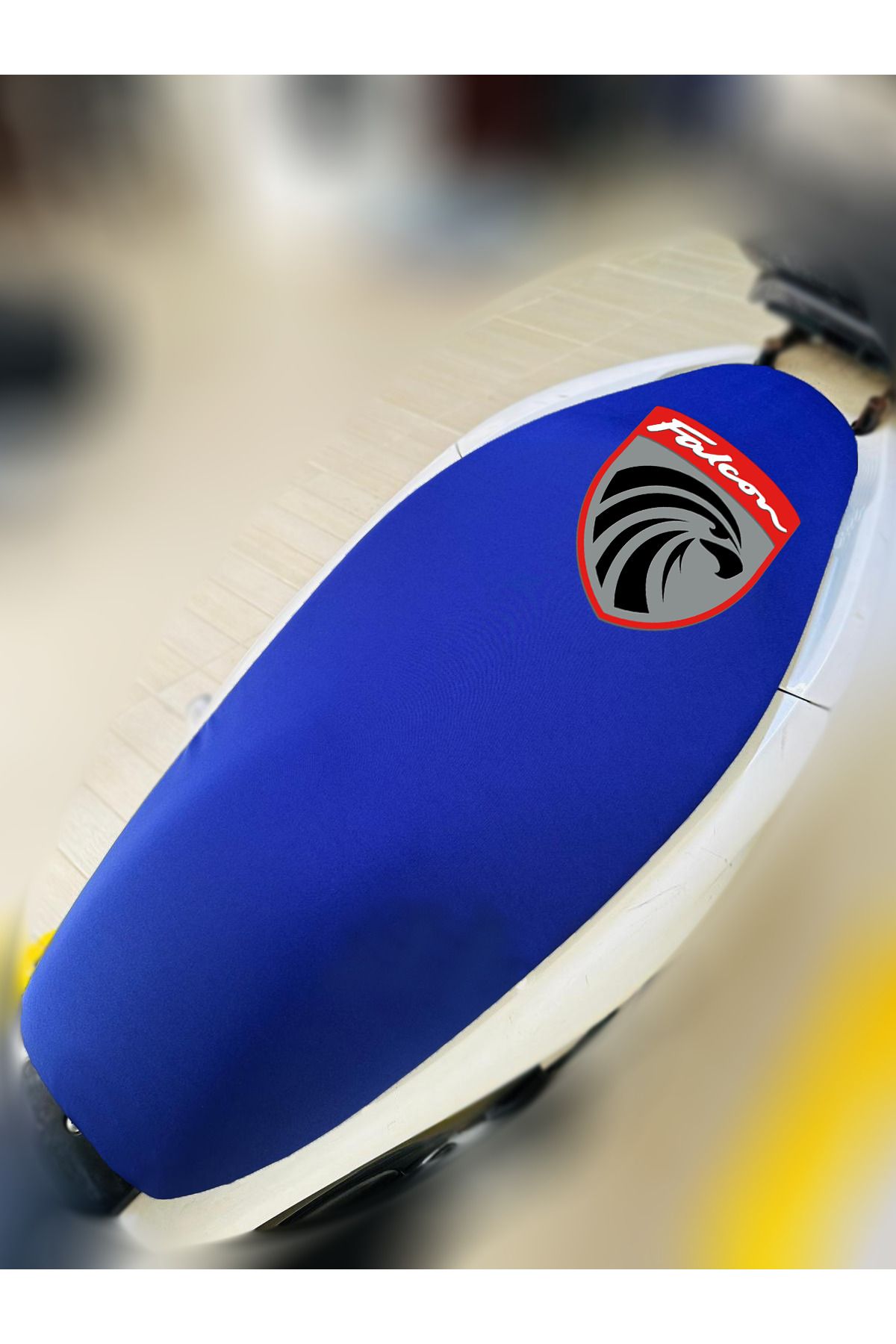 ULTRASHOP Falcon Martini Mavi Kumaş Motosiklet Sele Kılıfı Logolu Penye Sele Koltuk Kılıfı-A