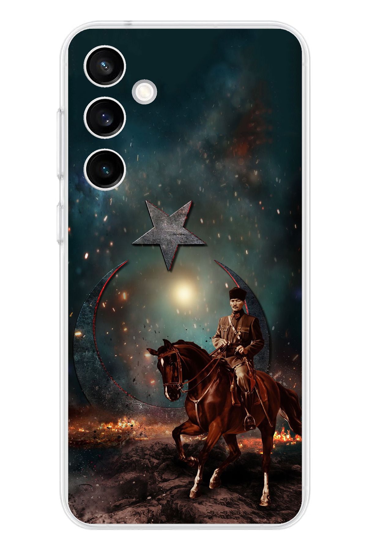 TechTree Samsung Galaxy S23 Fe Uyumlu Atatürk At Üstünde Zafer Şeffaf Silikon Kılıf