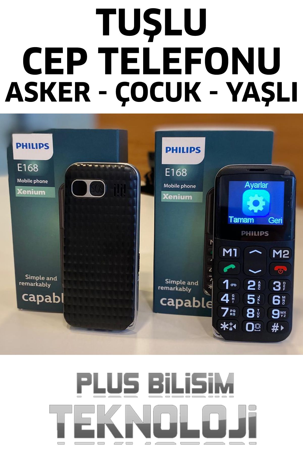 Philips Tuşlu Cep Telefonu Asker, Yaşlı, Çocuk Büyük Harfler, Hızlı Arama, Type C Şarj, El Feneri