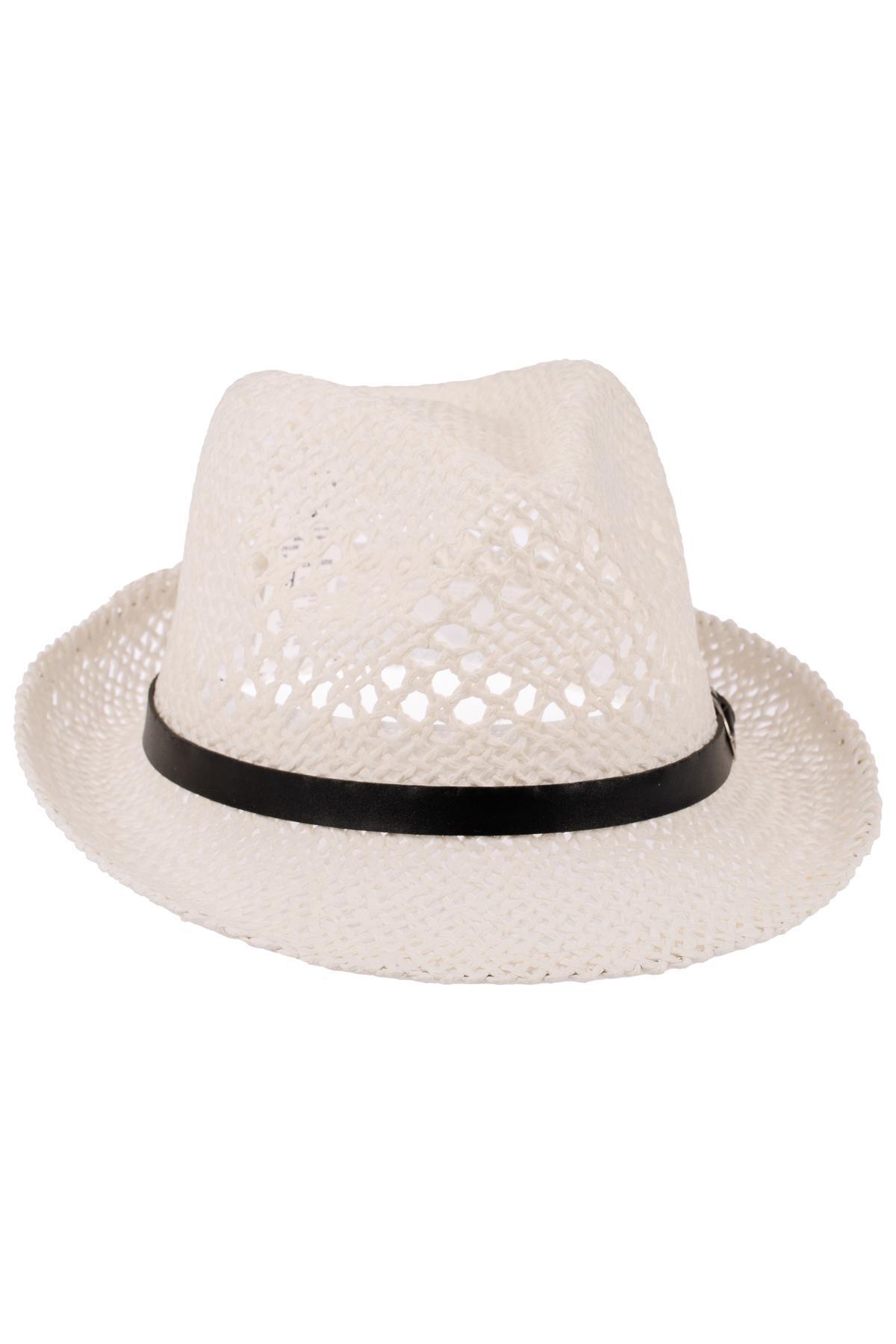 C&City-Men's Straw Fedora Hat with Belt Detail Y24750-09 White 3