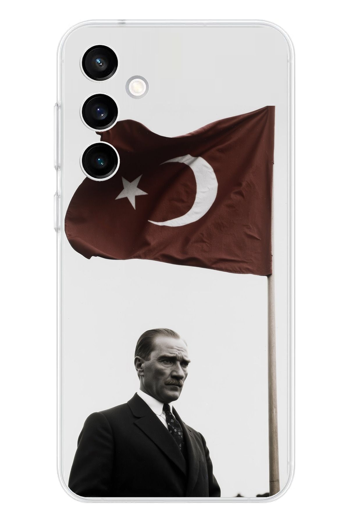 TechTree Samsung Galaxy S23 Fe Uyumlu Atatürk Bayrak Şeffaf Silikon Kılıf